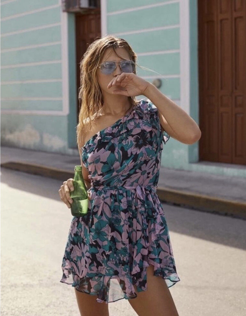 For Love & Lemons Maritza Floral Multicolor One-Shoulder Dress Women’s M NWT