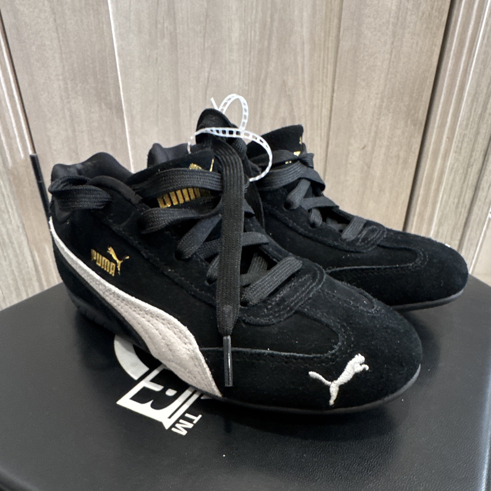 PUMA Men’s Low Top Lace-Up Athletic Sneakers Black White Suede Rubber Sole
