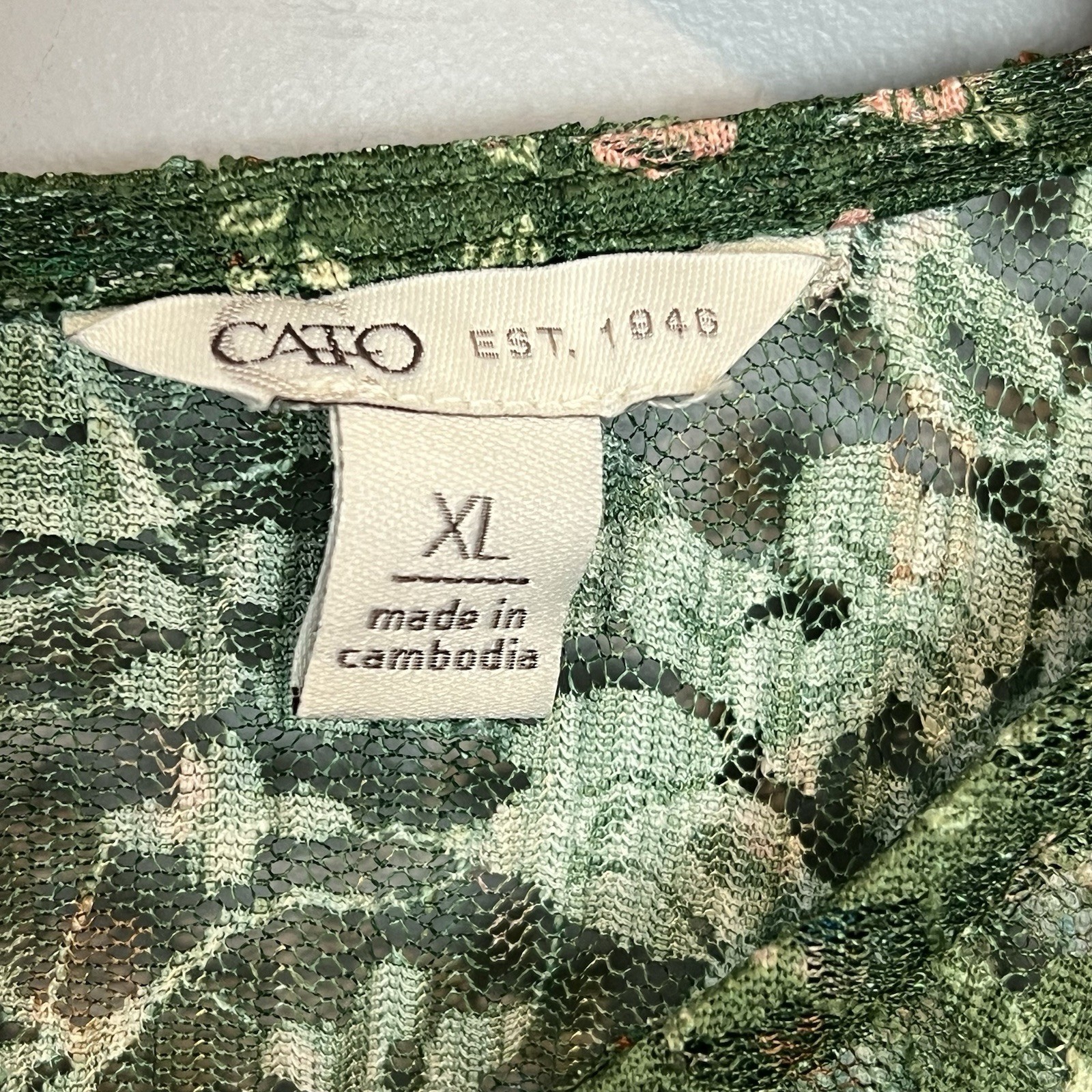 Cato Green Blouse Size XL Pleated Courtyard Garden Semi Sheer Fairycore