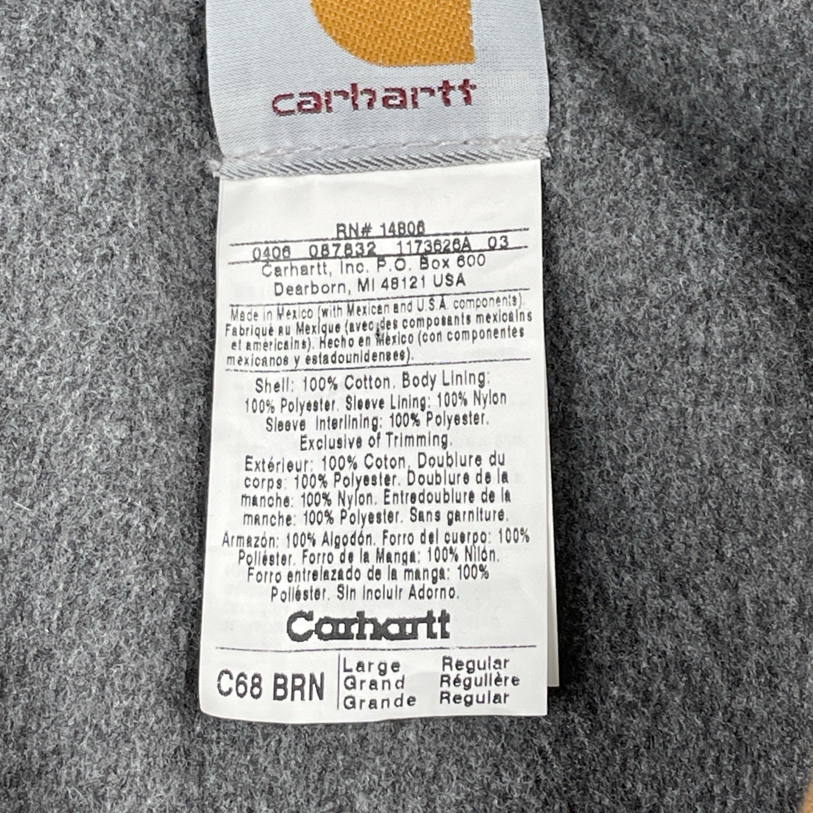 Carhartt Jacket Zip Up Hoodie Caramel Brown Fleece Lined Triple Stitched Large
