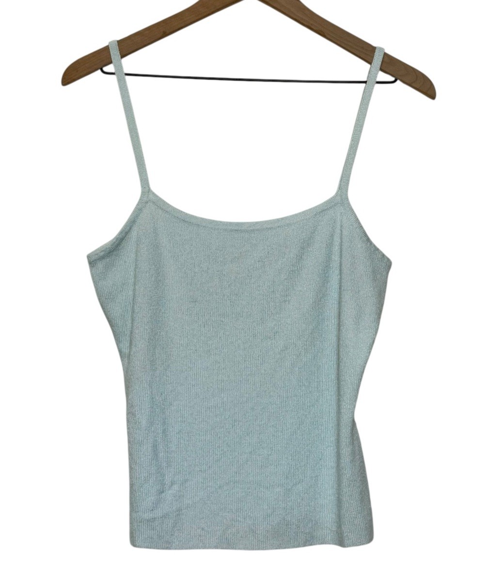Vintage 90s Express Tricot Large Sweater Knit Strappy Shell Tank Top Green