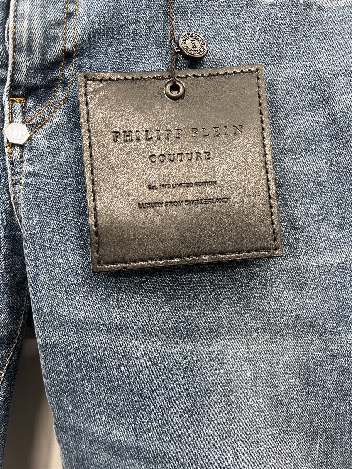 PHILIPP PLEIN ARINA Women’s Jegging Crocco Logo Blue Jeans Size 32 F18C