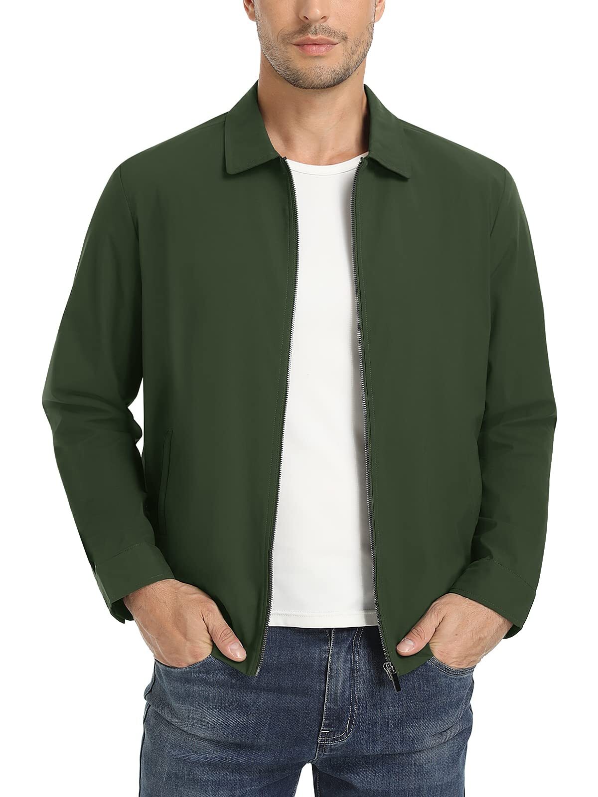 Men’s Lightweight Jackets Casual Laydown Collar Jacket Full-Zip Spring Golf Coat