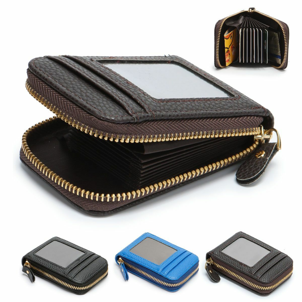 Large Capacity Credit Card Holder 36 Slots Zipper Leather Wallet RFID Blocking