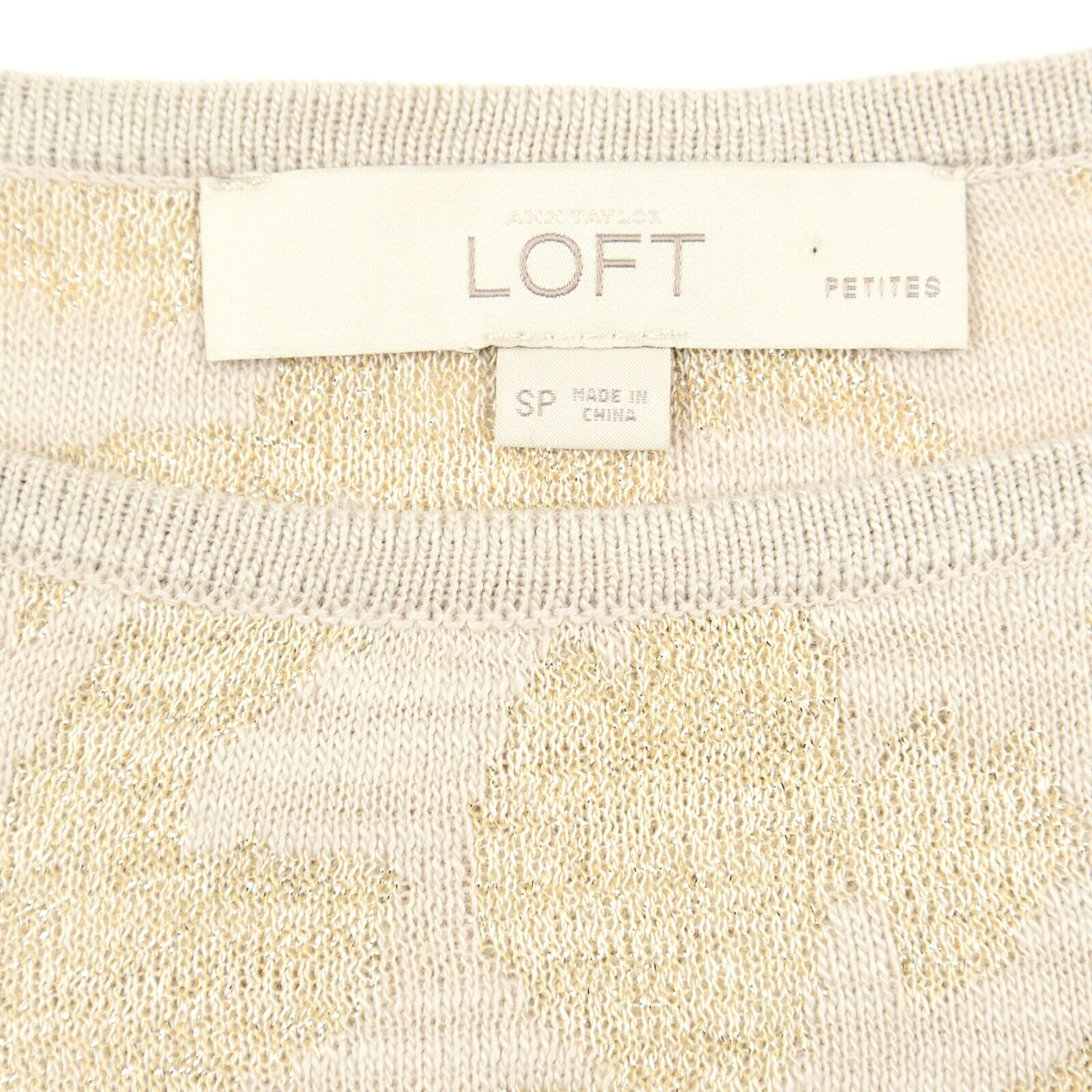 LOFT Petites SP Sweater Feminine Shimmery Gold Rayon Wool Poly Side Vents Ribbed
