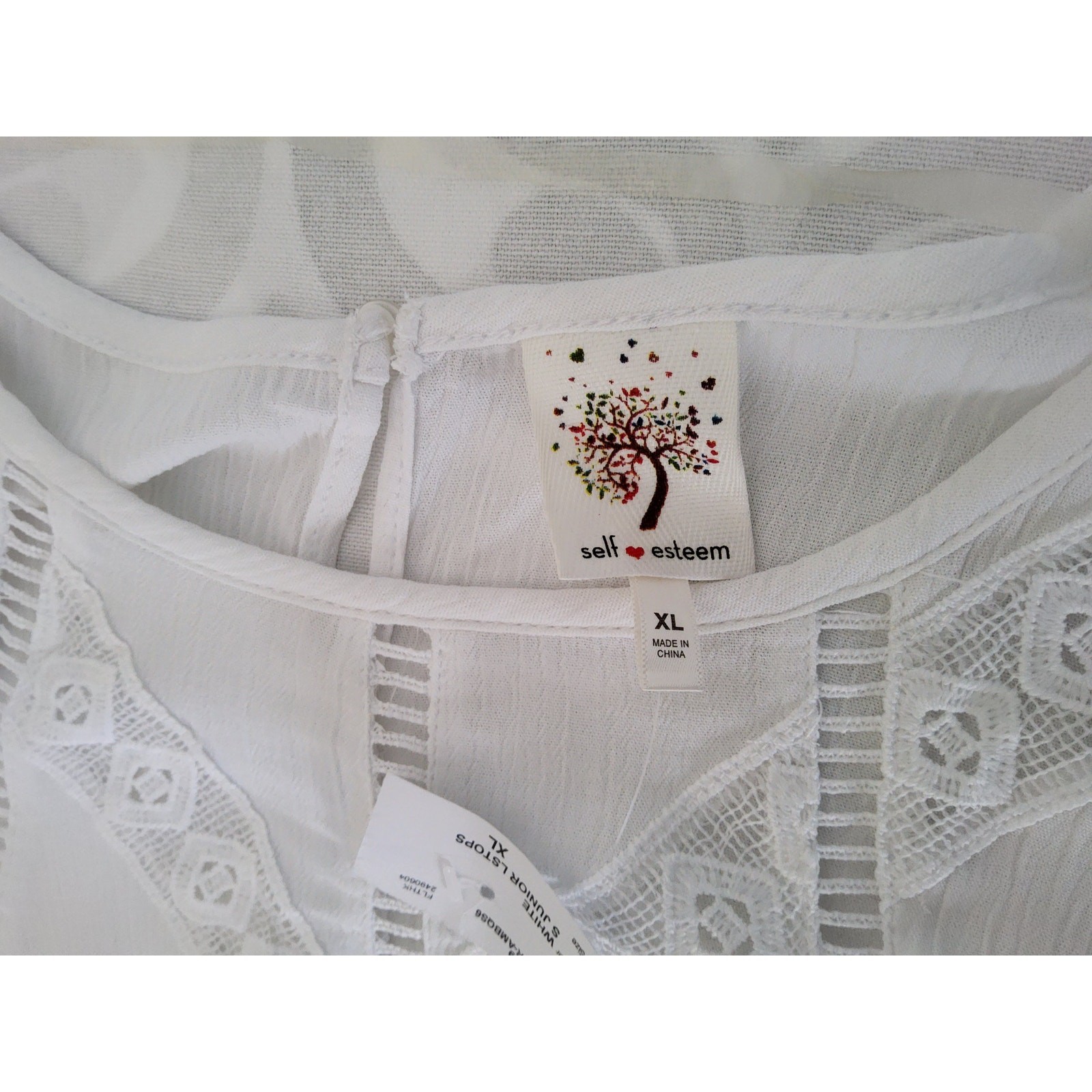 Self Esteem Boho Lace Tie Front Peasant Top XL