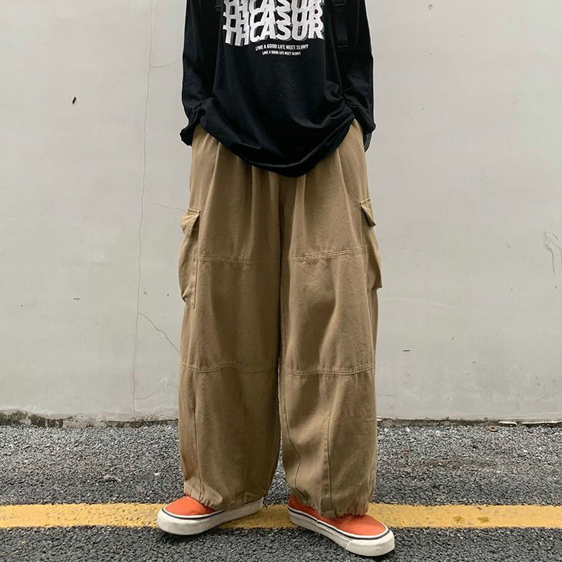 Cargo Pants Men Streetwear Solid Harajuku Loose Straight Trousers Wide-leg Pants