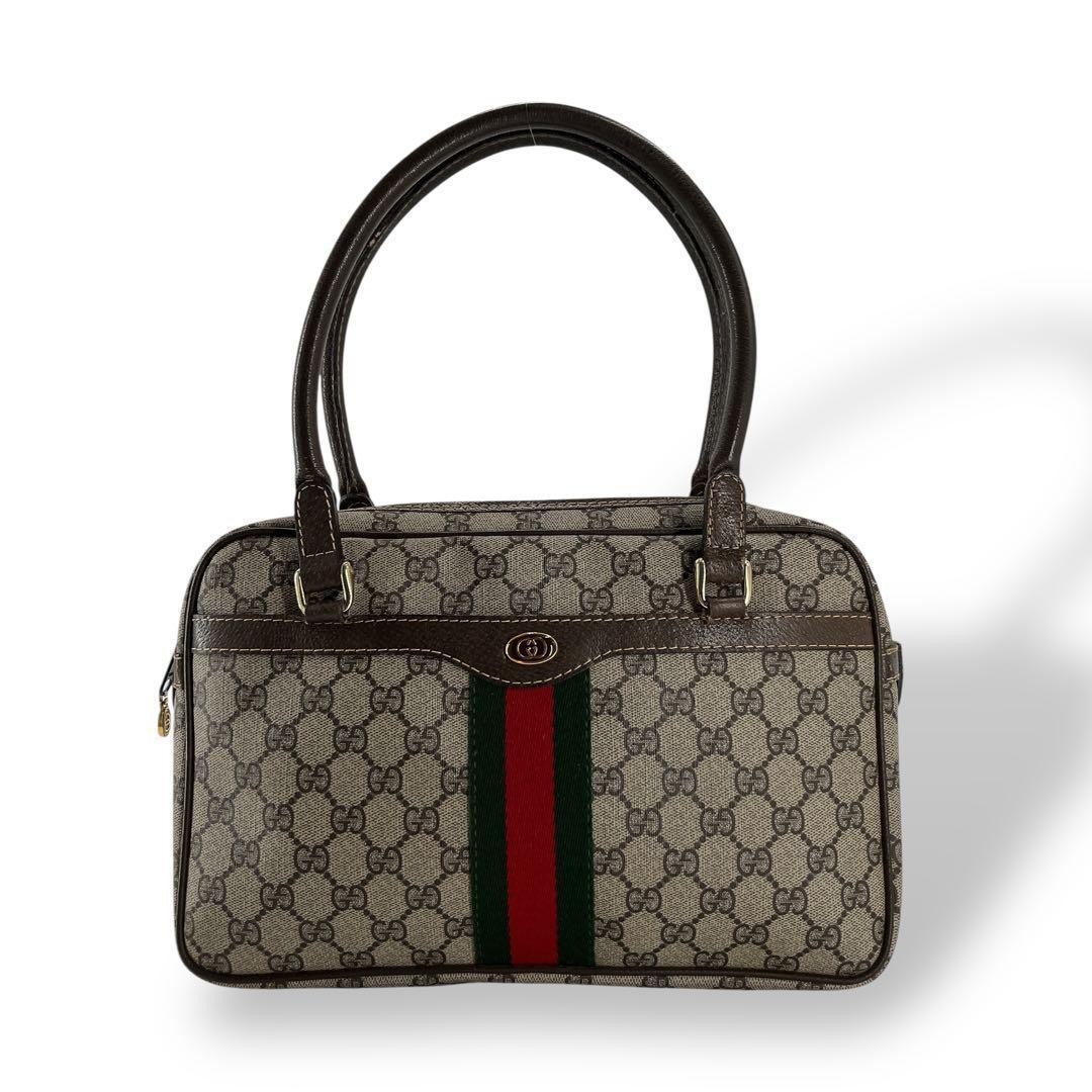 Gucci Mini Boston GG Supreme Web Stripe Handbag Beige Brown Auth rare limited