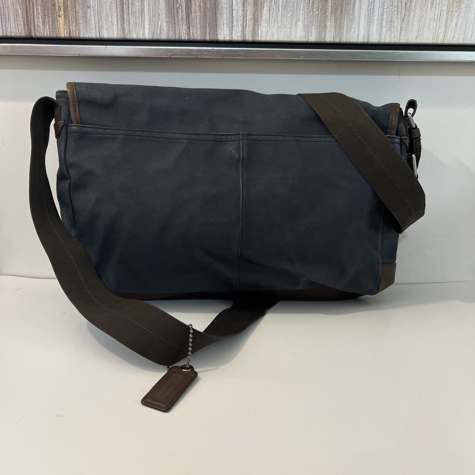 COACH Camden Messenger Bag Brown Grayish-blue Canvas Leather Trim 70829