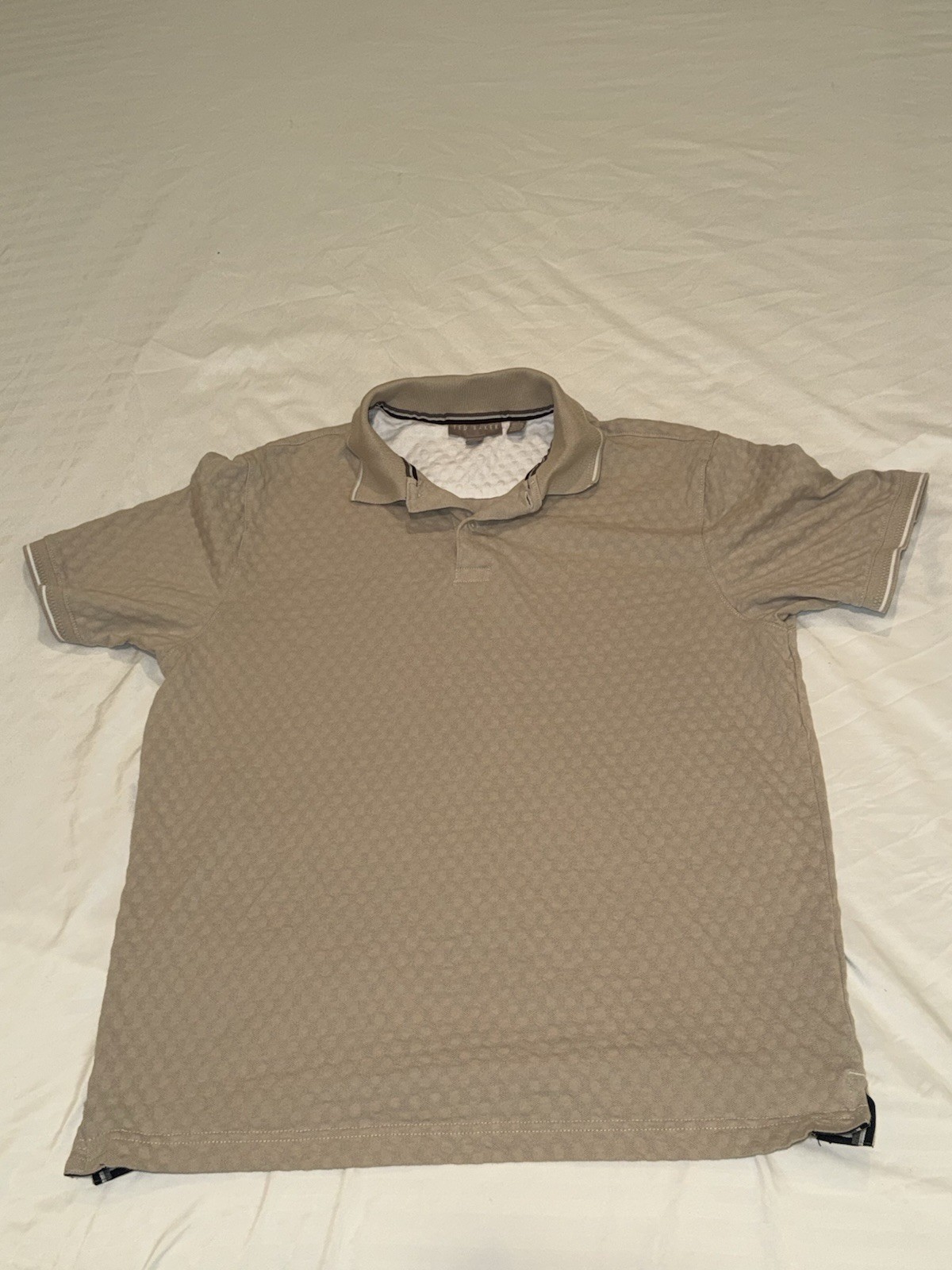Ted Baker Beige Geometric Polo Shirt Short Sleeve Collared Pullover Men’s M
