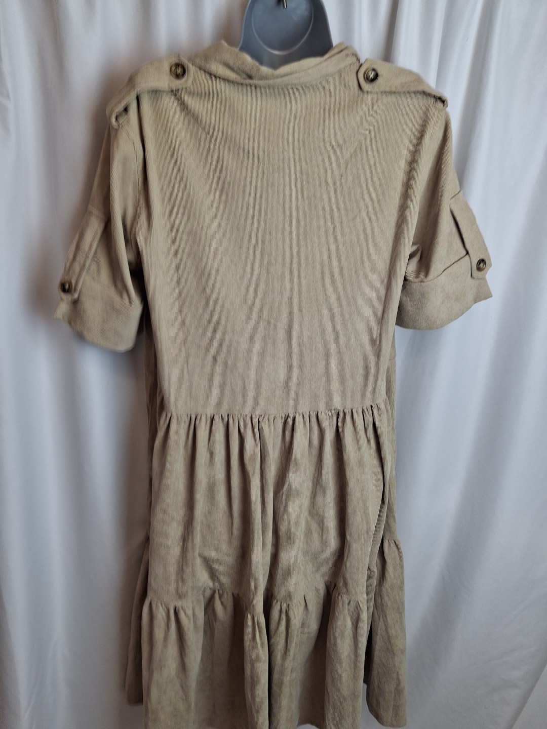 Tiered Shirt Dress Jolie Moi Military Ecru uk14 Short Sleeves Pocket Casual
