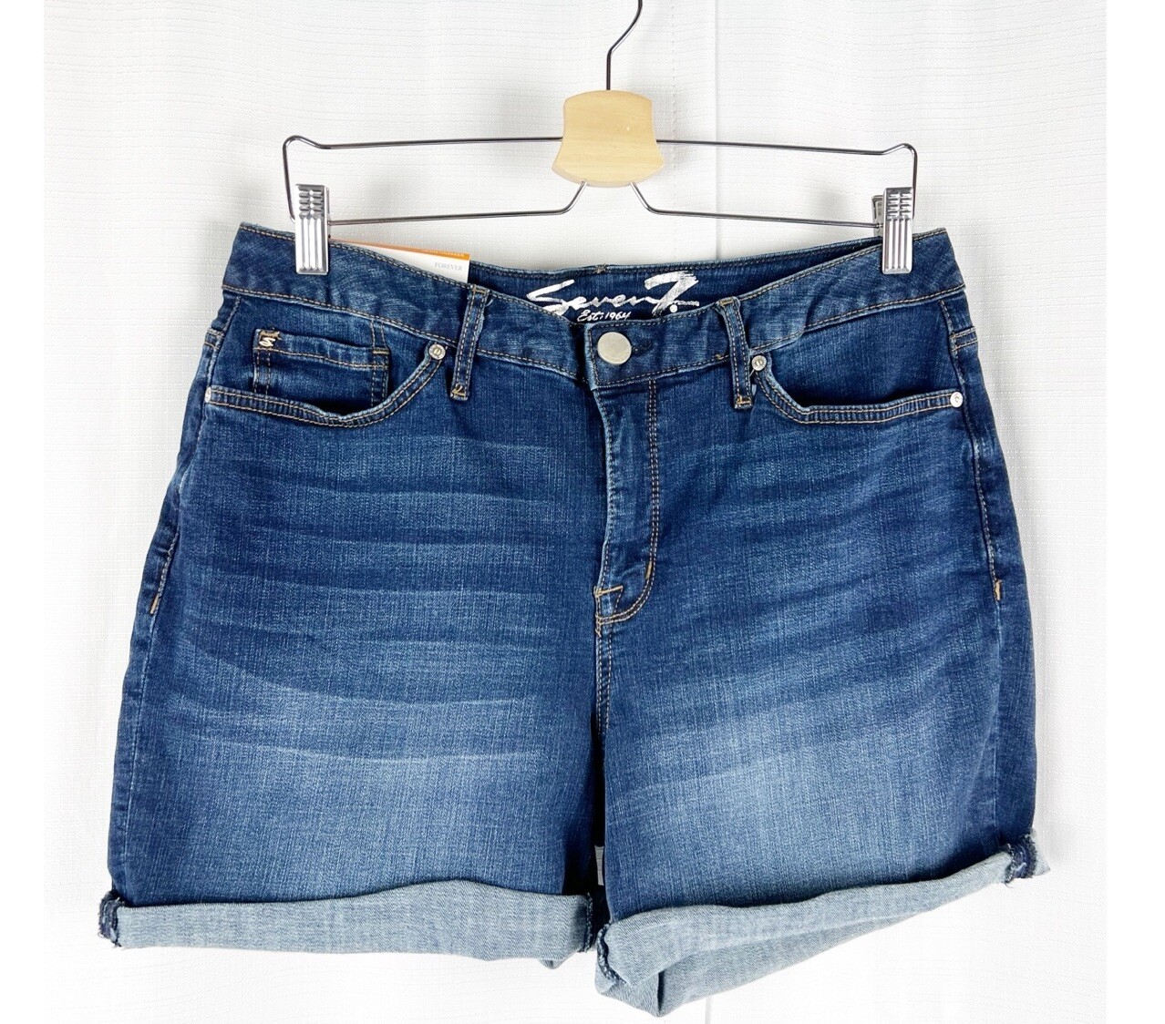 Seven7 Women’s Denim Shorts Rolled Cuff Slim Fit Size 12 Weekend Short Stretch