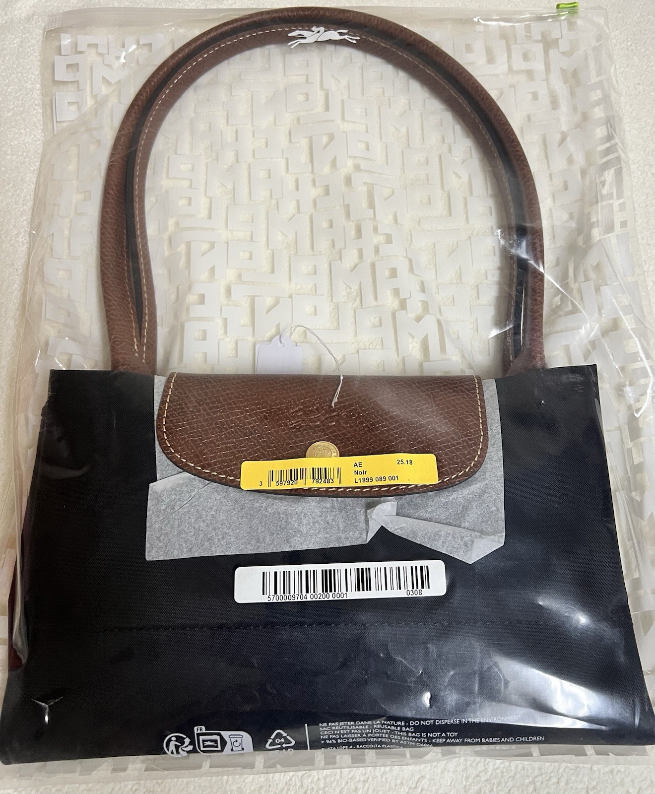 NEW Longchamp Le Pliage Nylon Tote Handbag, Size L Black/Noir