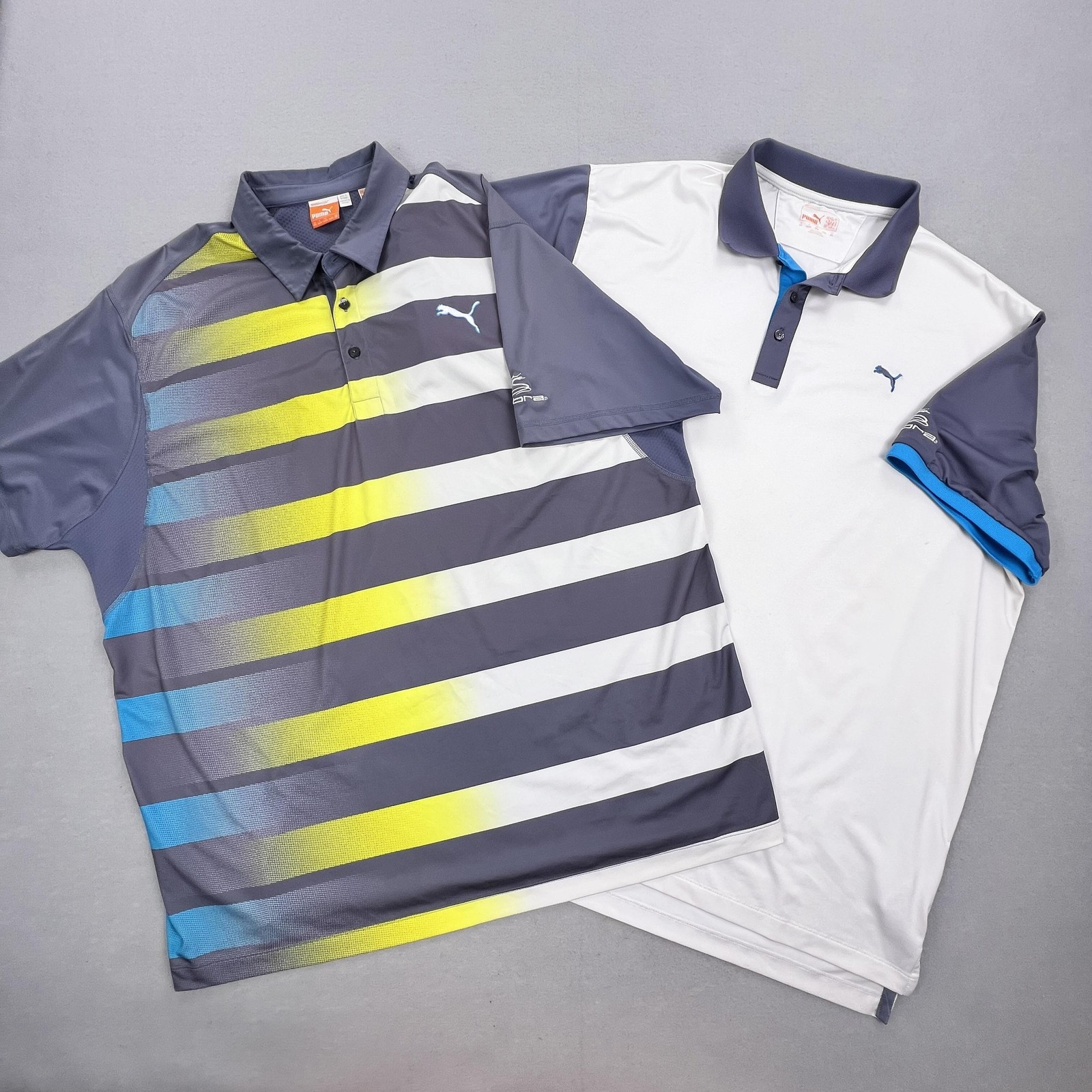 Puma Golf Polo Shirts Mens 2XL Multicolor Stripe Cobra Logo Lot 2 Performance