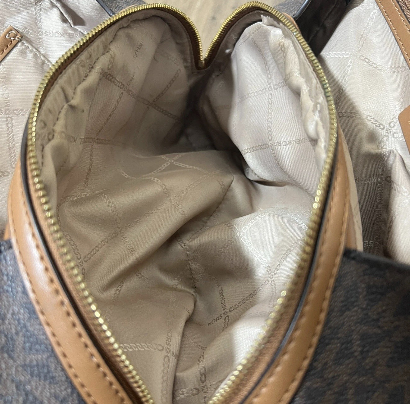 Michael Kors Kensington Large Tote Brown MK Signature Trim Gold Hardware