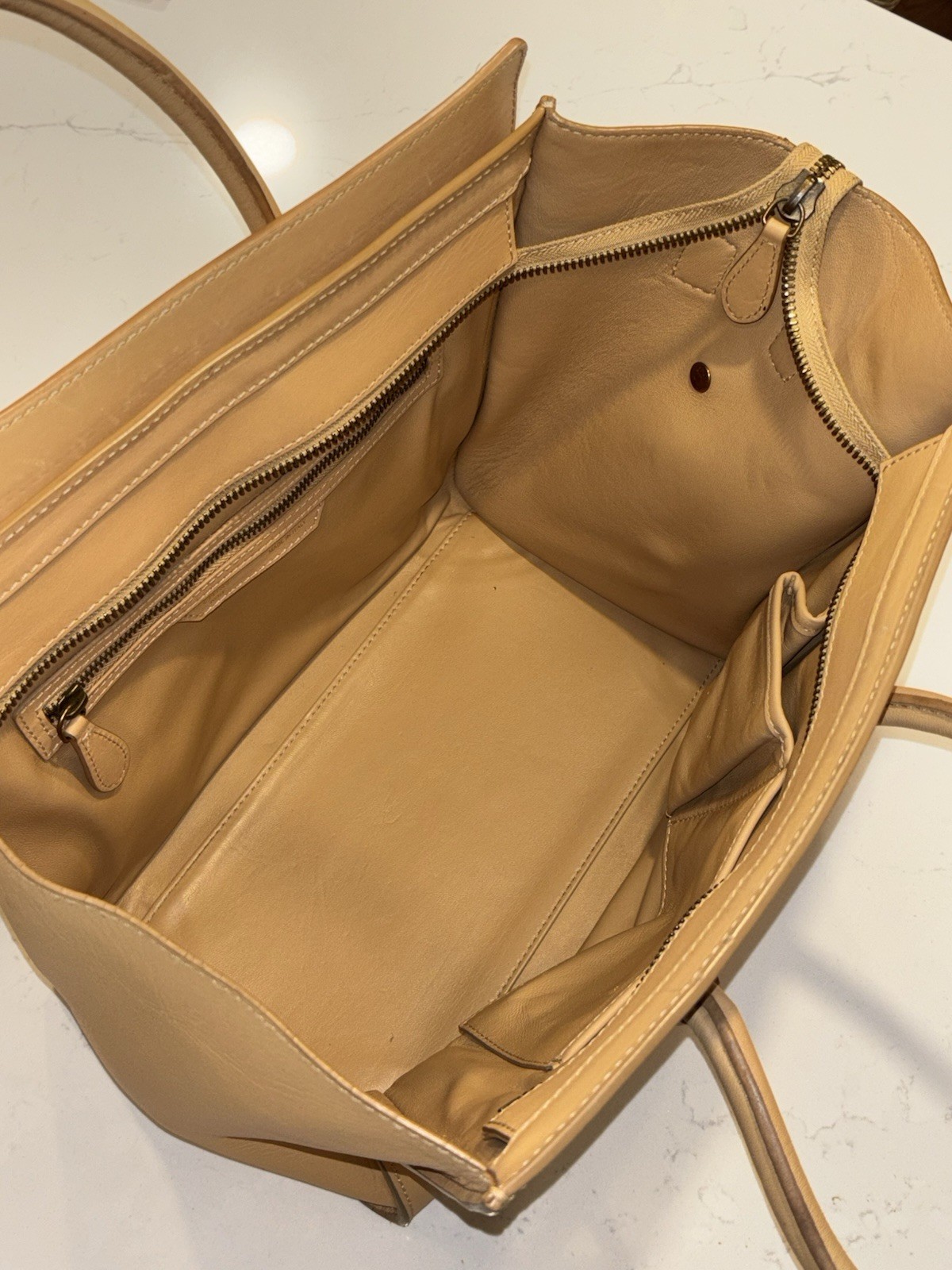 Celine Luggage Phantom Tote Handbag Beige Leather Micro Shopper 12x11x10