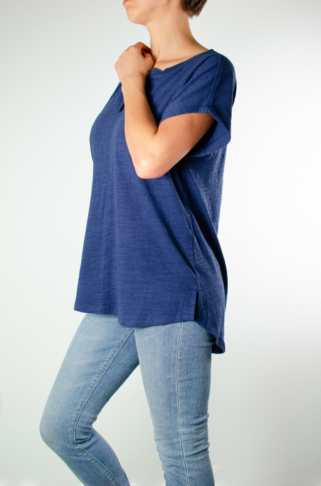 ANTHROPOLOGIE WOMEN’S NAVY SPLIT NECK SHORT SLEEVE HI-LOW TUNIC TOP Sz XL