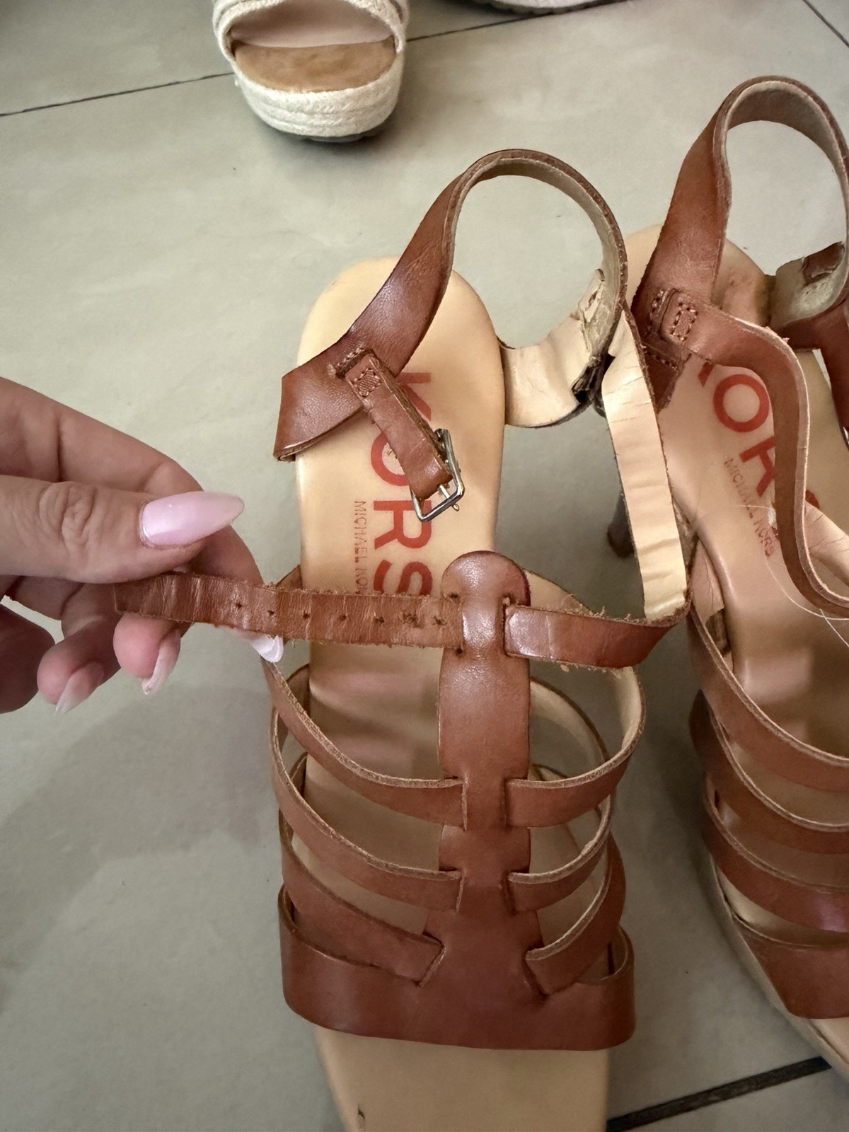 Michael Kors Brown/Beige Leather Strappy Ankle Strap Open Toe Heels US 7.5