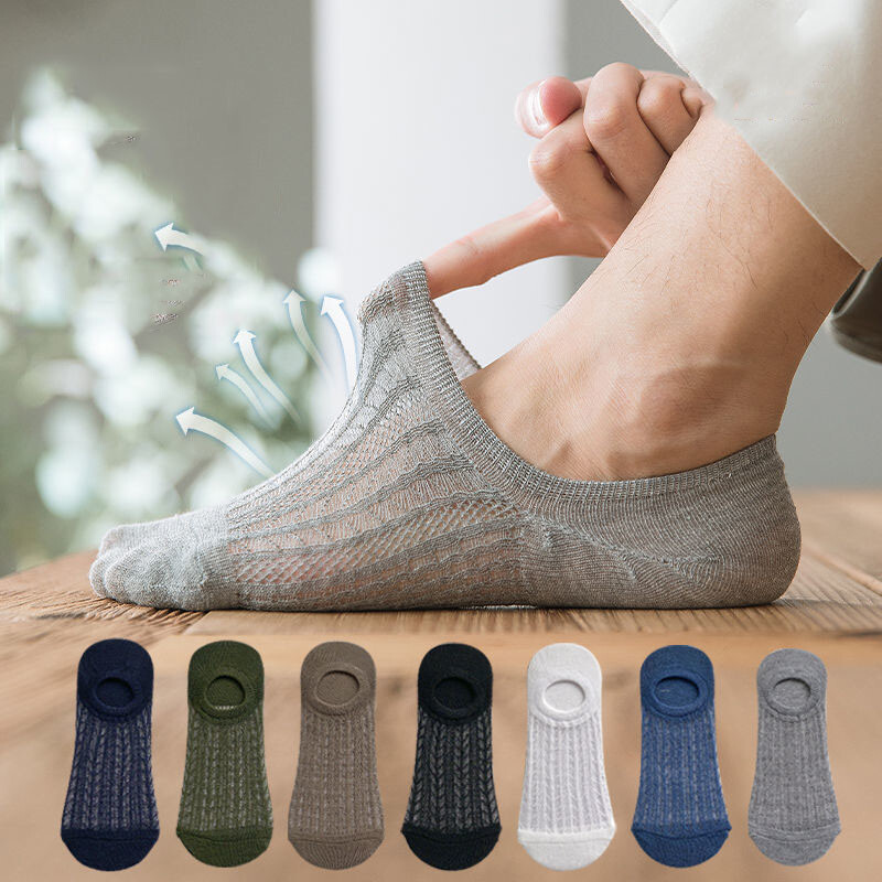 5/10 Pairs Men Cotton Bamboo Socks No Show Ankle Low Cut Sport Nonslip Breathe