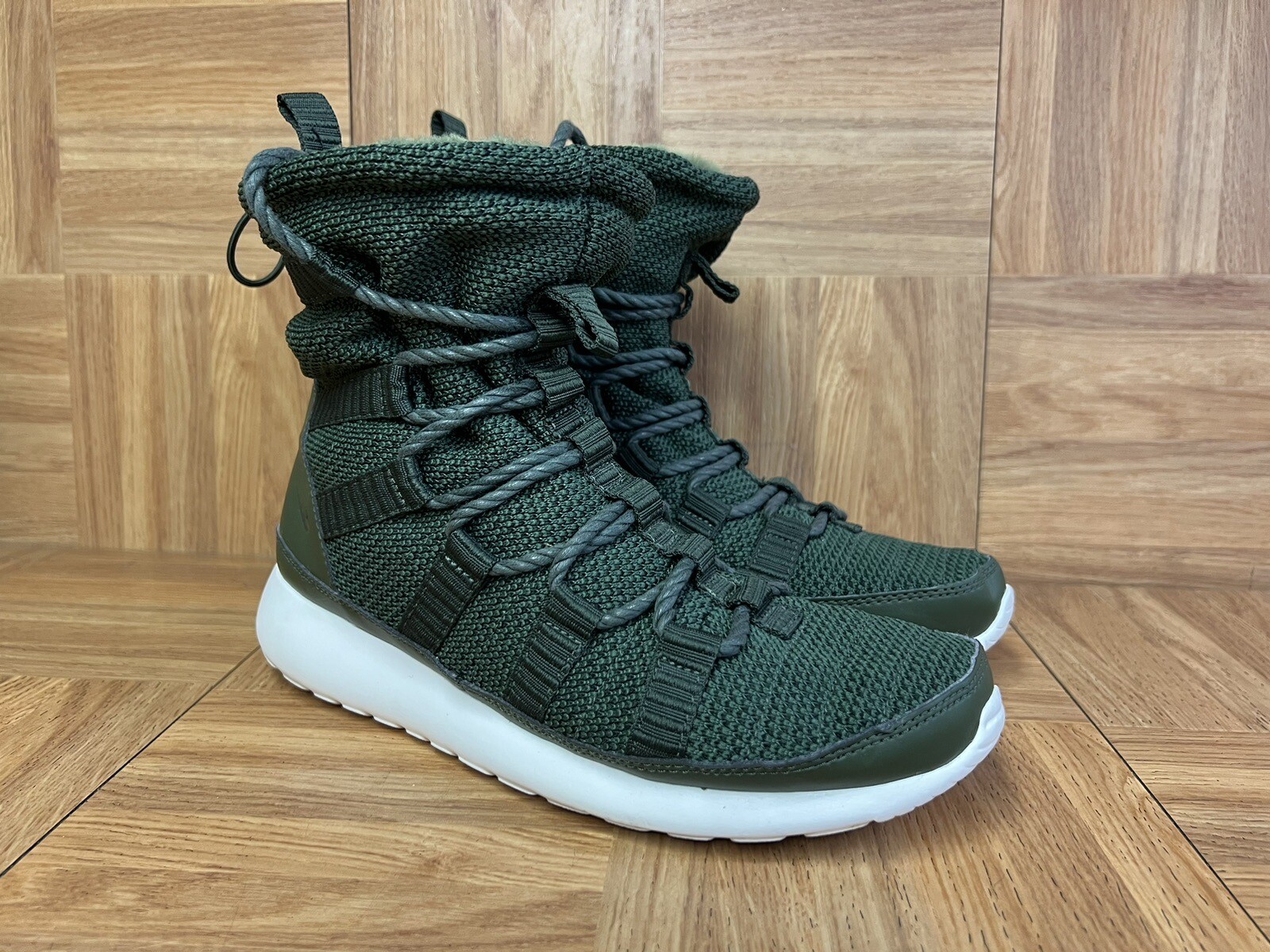 RARE🔥 Sz 7 – Nike Roshe One Green Sherpa Lined High Top Shoe Bomber 807424-300