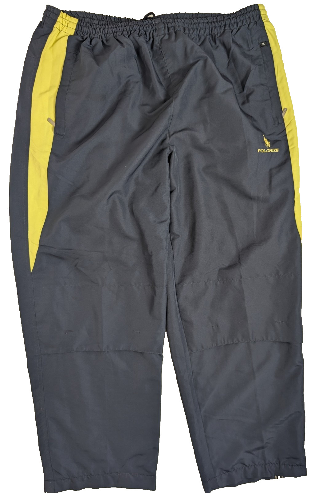 Polonize Track Pants Navy Yellow Stripe Logo Embroidery Retro Style Men’s Large