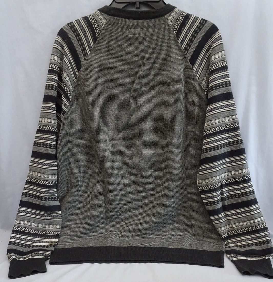 1901 Brand Mens M Crew Neck Pullover Gray Black 100% Cotton Sweater