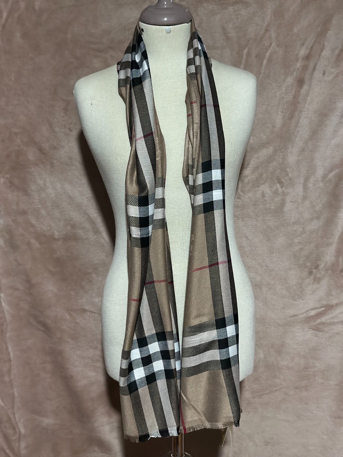 Authentic Burberry Scarf Wrap Stole Shawl 65% Cashmere 35% Silk Multicolor Used