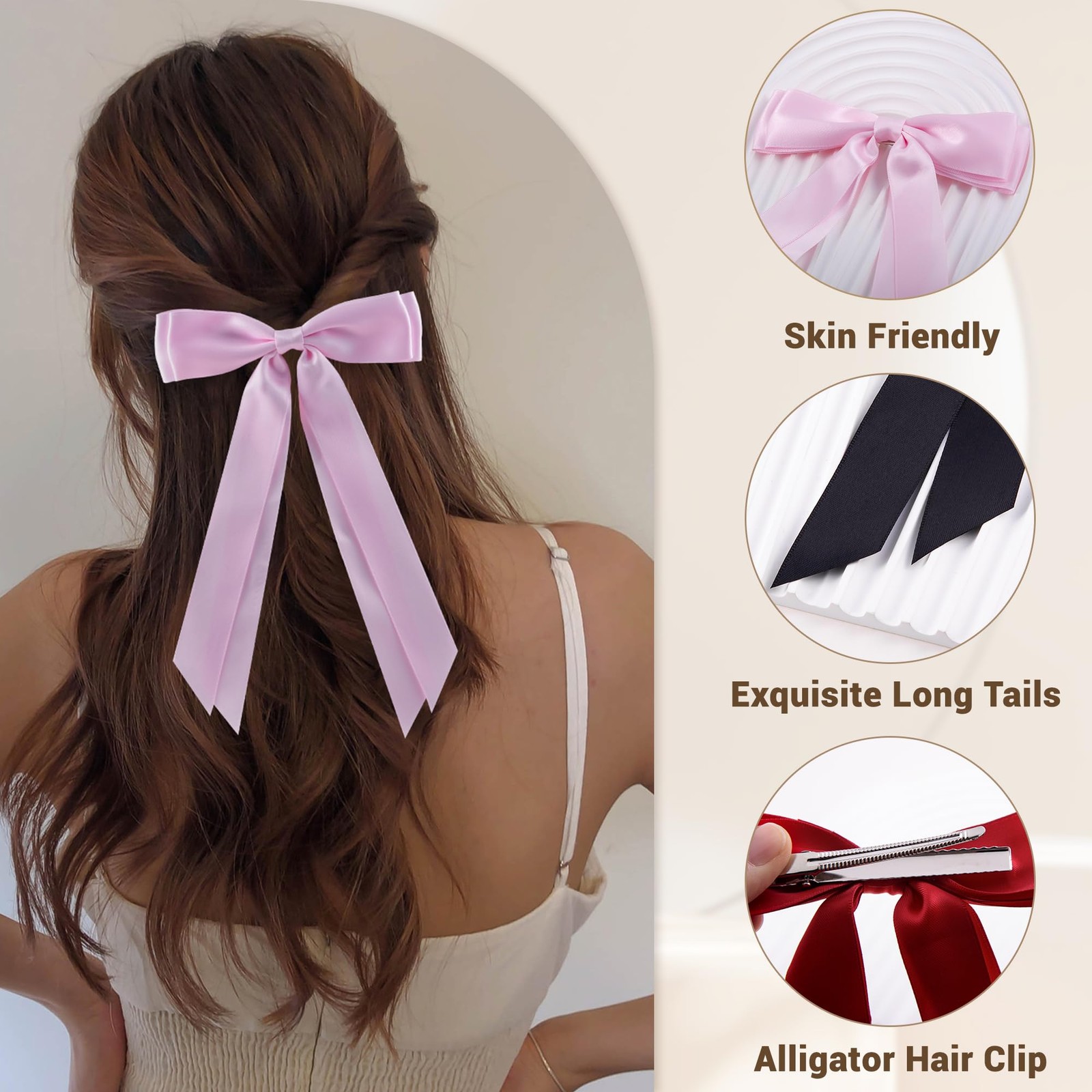 hisial Hair Bows Black White Pink Red Ribbon Clips