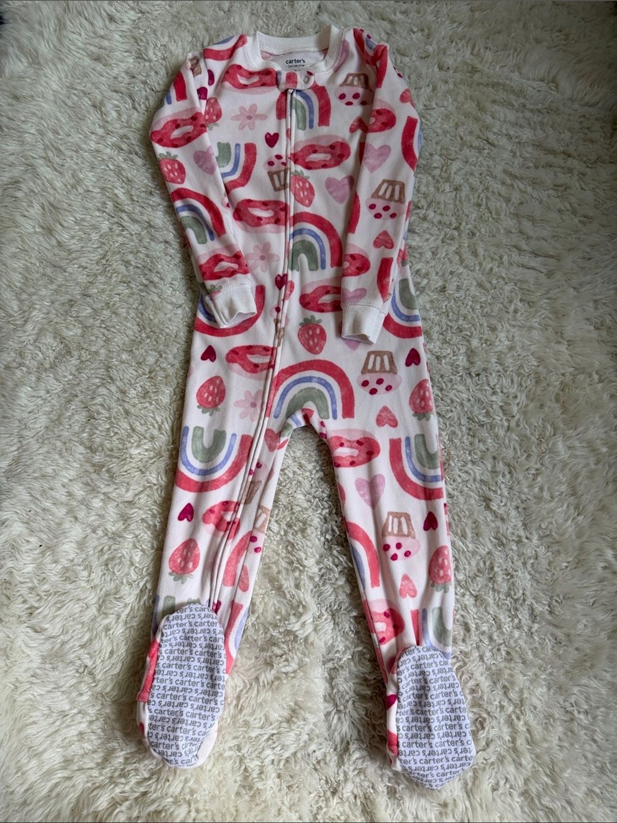 Worn Once Carter’s Pink Rainbow & Heart Zip-Up Footed One-Piece 5T
