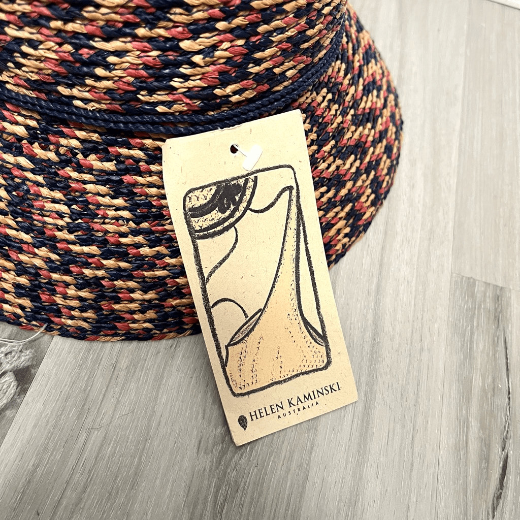 Helen Kaminski Australia Provence Red, Blue and Tan Raffia Sun Hat NWT