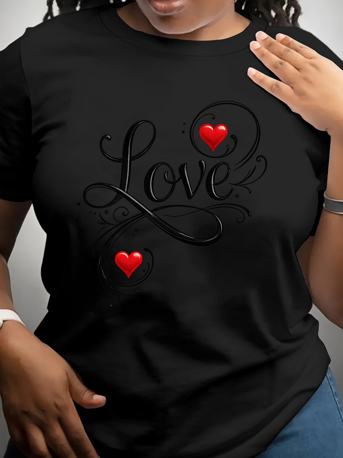 Women’s “Art Design LOVE” Printed Heart Pattern Short-sleeved T-shirt Casual ♪