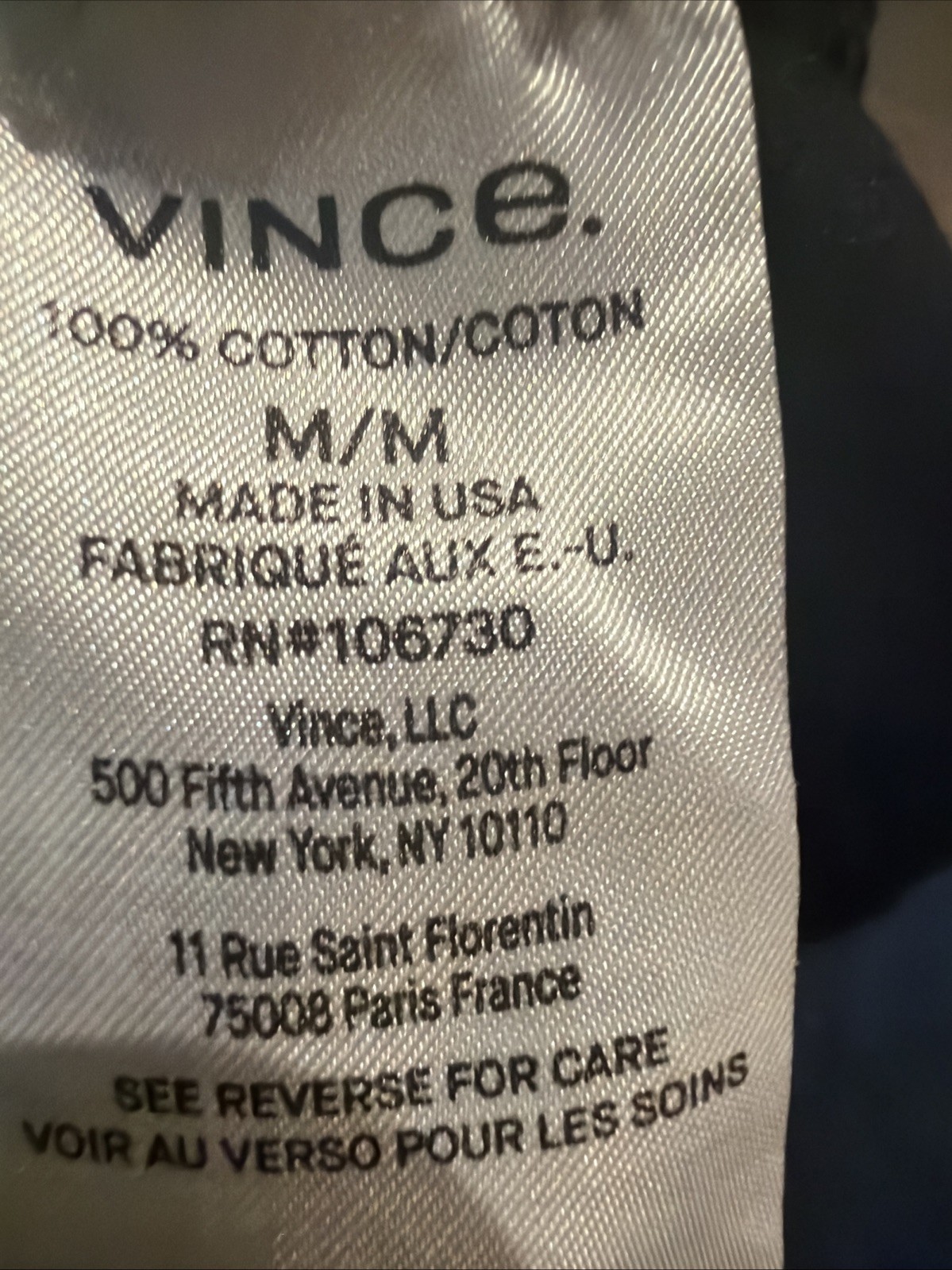 READ Hole In Side Vince Mens M Medium 42” Black Tee T Shirt Solid Pima Cotton