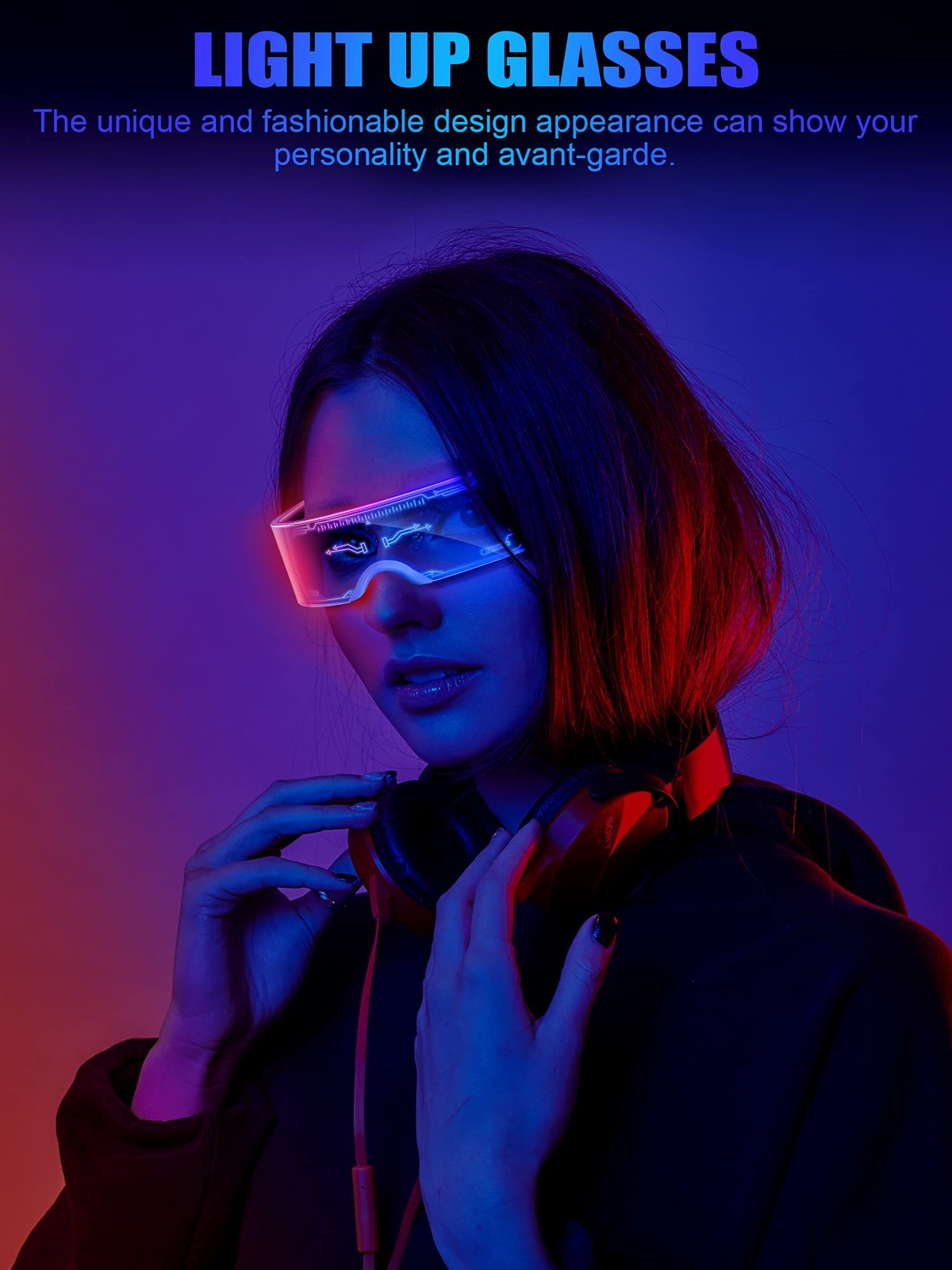 TOODOO 2 Pairs LED Visor Glasses 7 Colors as shown in the picture, Multicolor