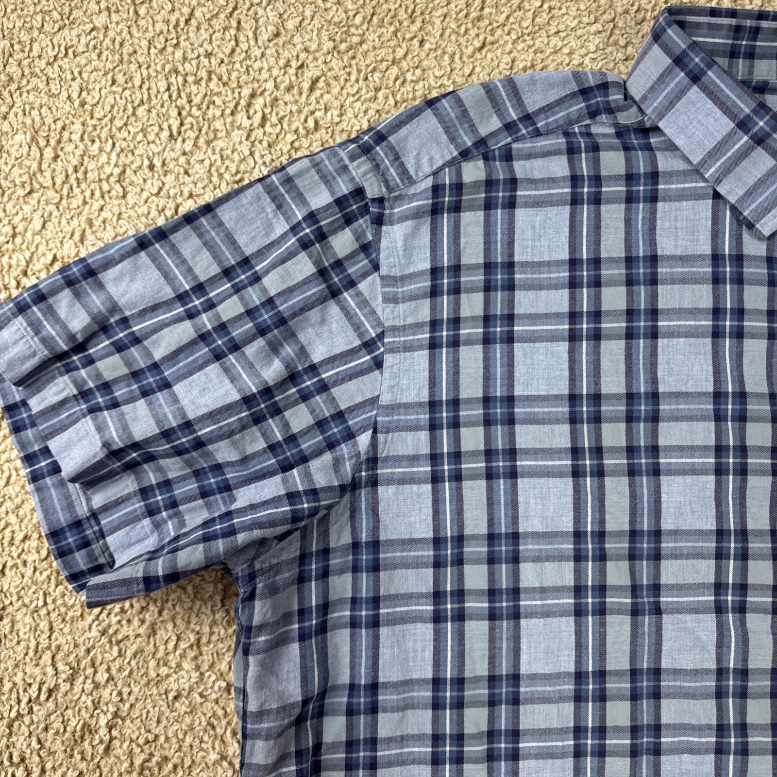 UNTUCKit Men’s XXXL Button Plaid Check Shirt Blue 3XL Short Sleeve
