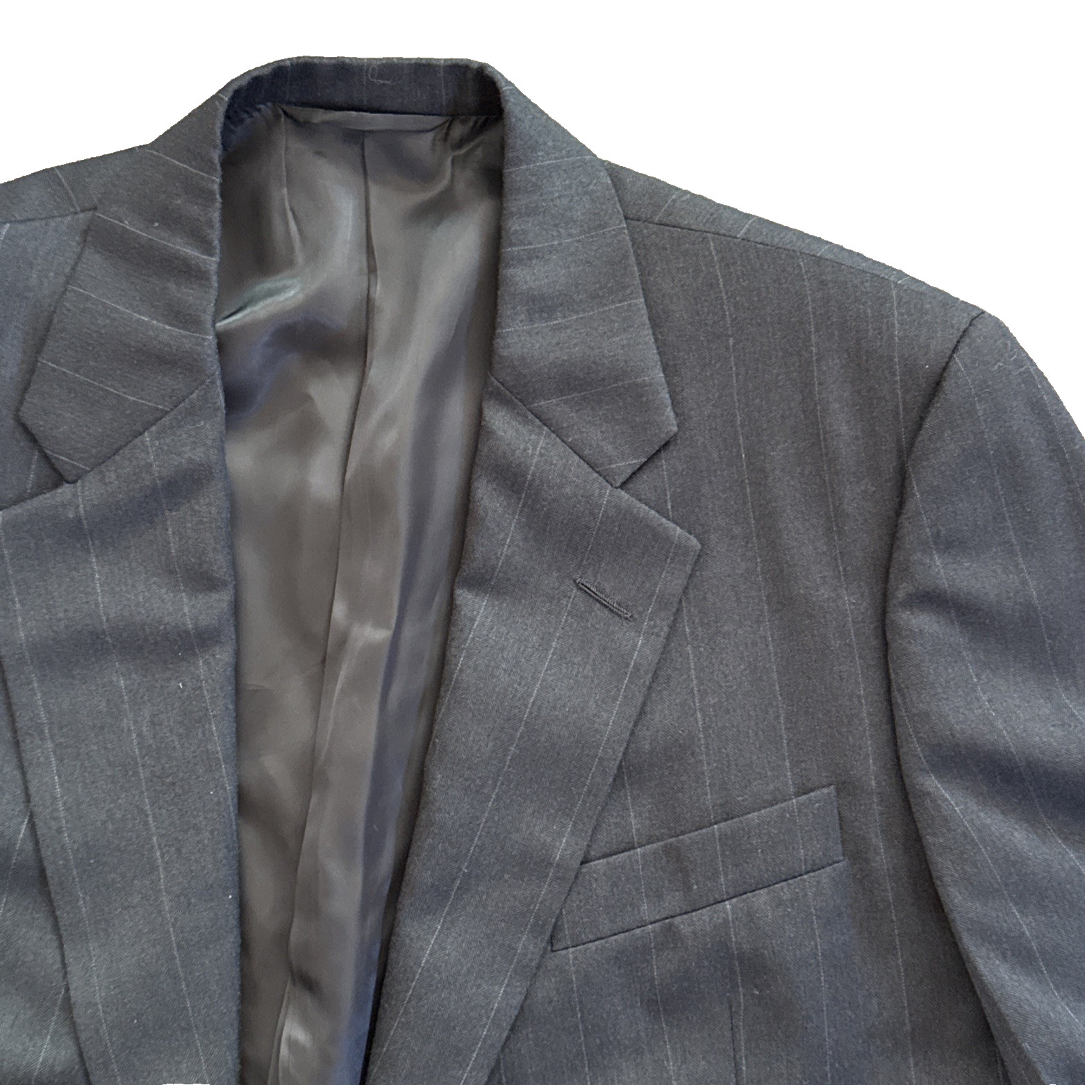 Hickey Freeman Suit Men 42R 32×31 Wool Gray Pinstripe Pleated Cuffed USA