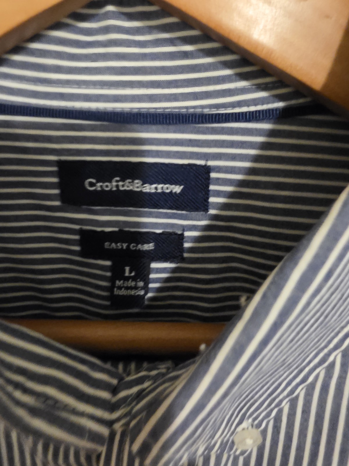 Croft & Barrow Easy Care Men’s L Blue White Striped Button-Down Long Sleeve