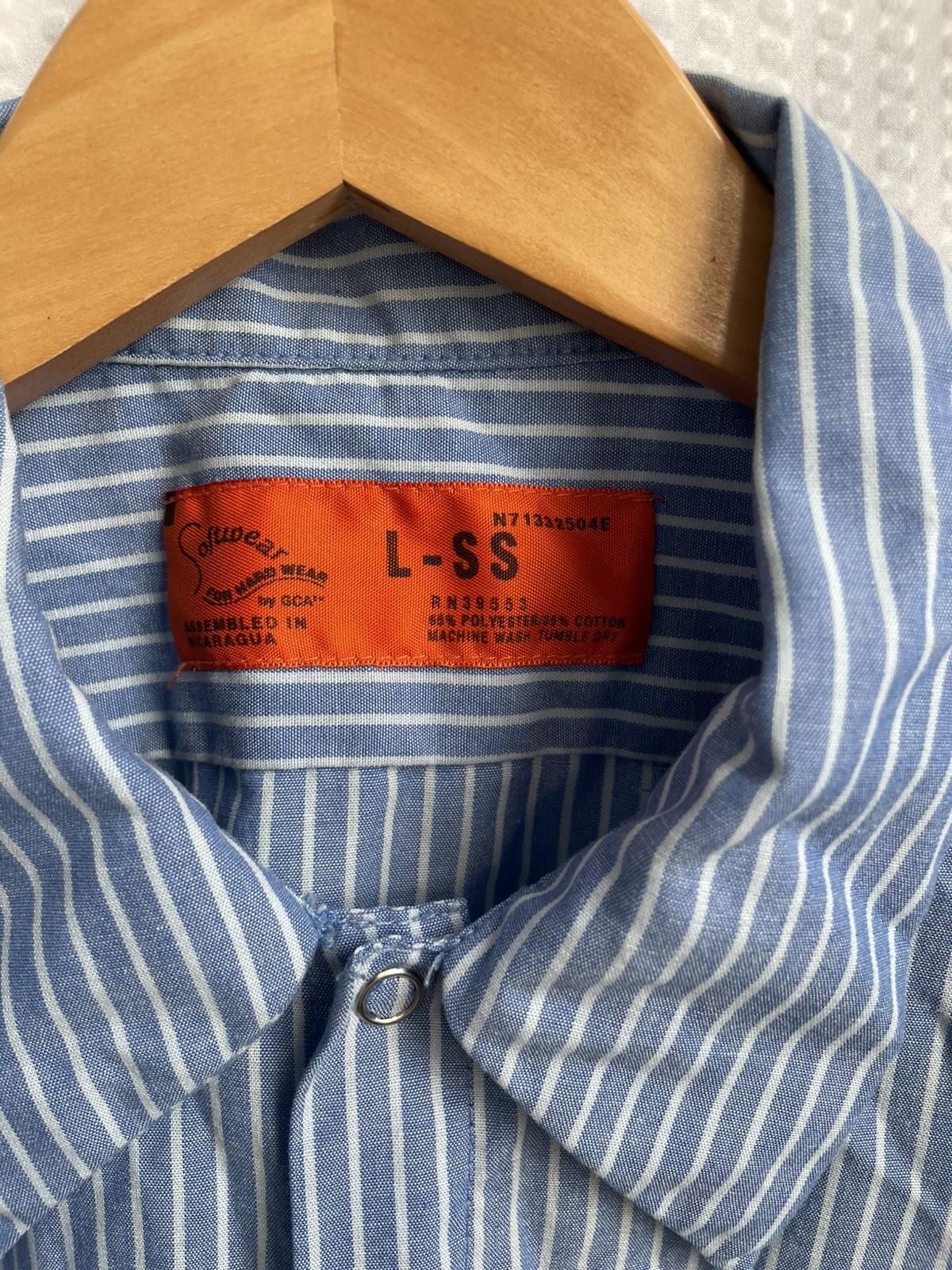Vintage Work Shirt Striped Blue S.S. Mechanic Mens L DAN G. L. Lloyd Excavating