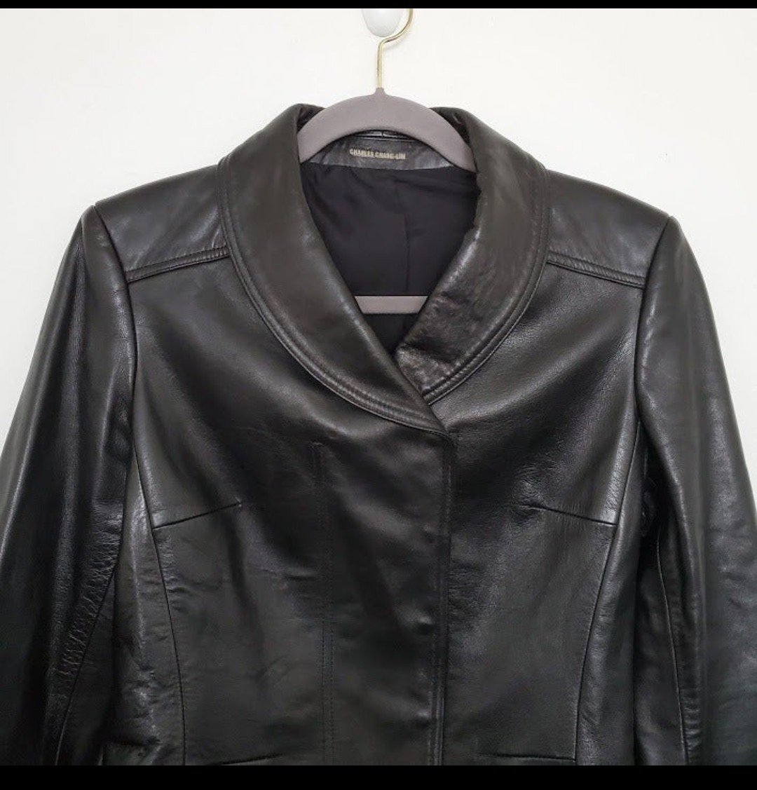 Charles Chang Lima Black Leather Sz 8 Jacket Lambskin Hidden Snap Silk LIned