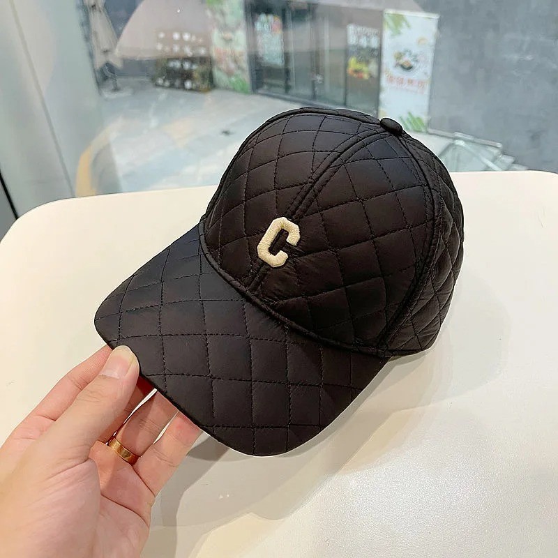 Unique design down cotton pressed grid warm baseball cap winter embroidery hat