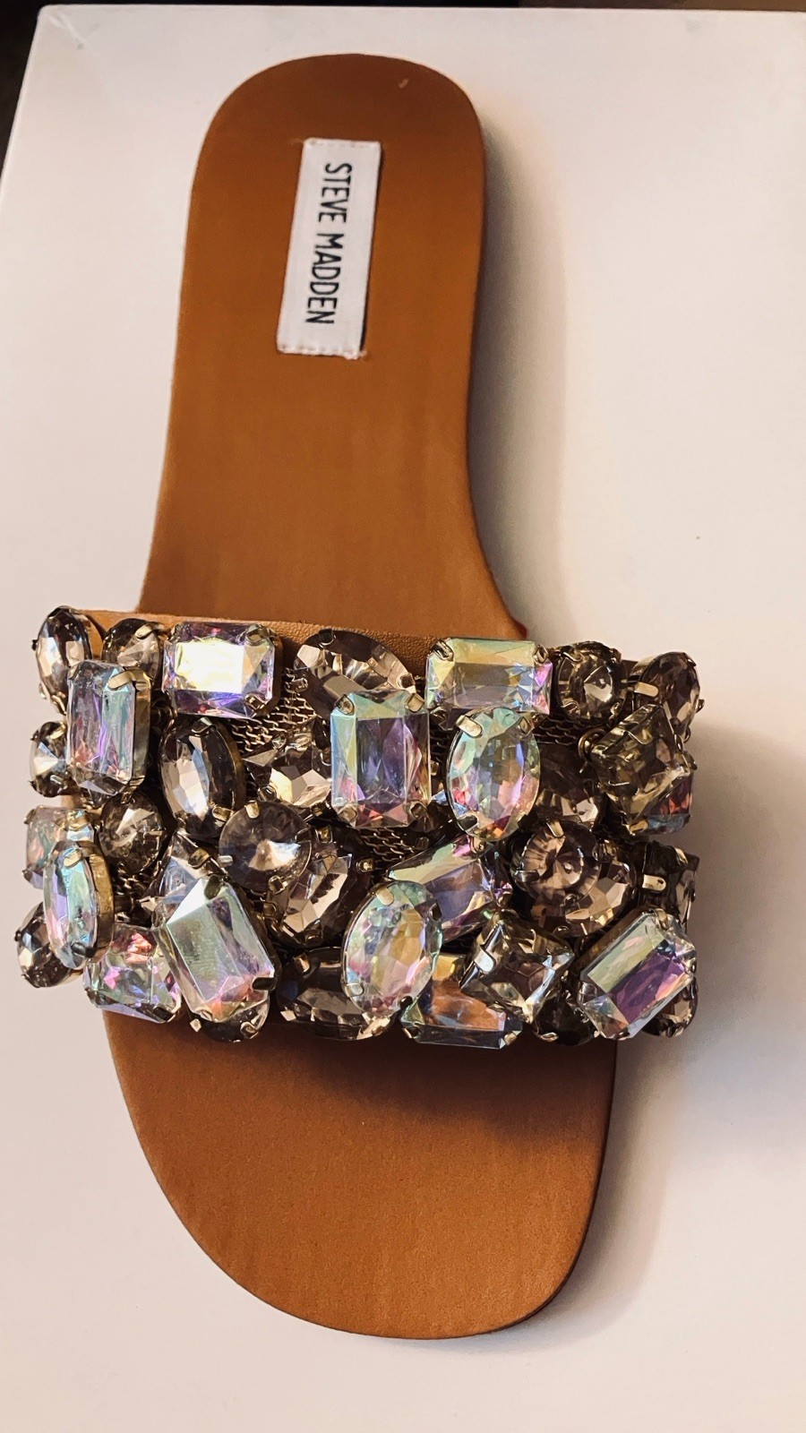 Steve Madden Women’s Brionna Slide Flat Sandal, Rhinestone – US 8