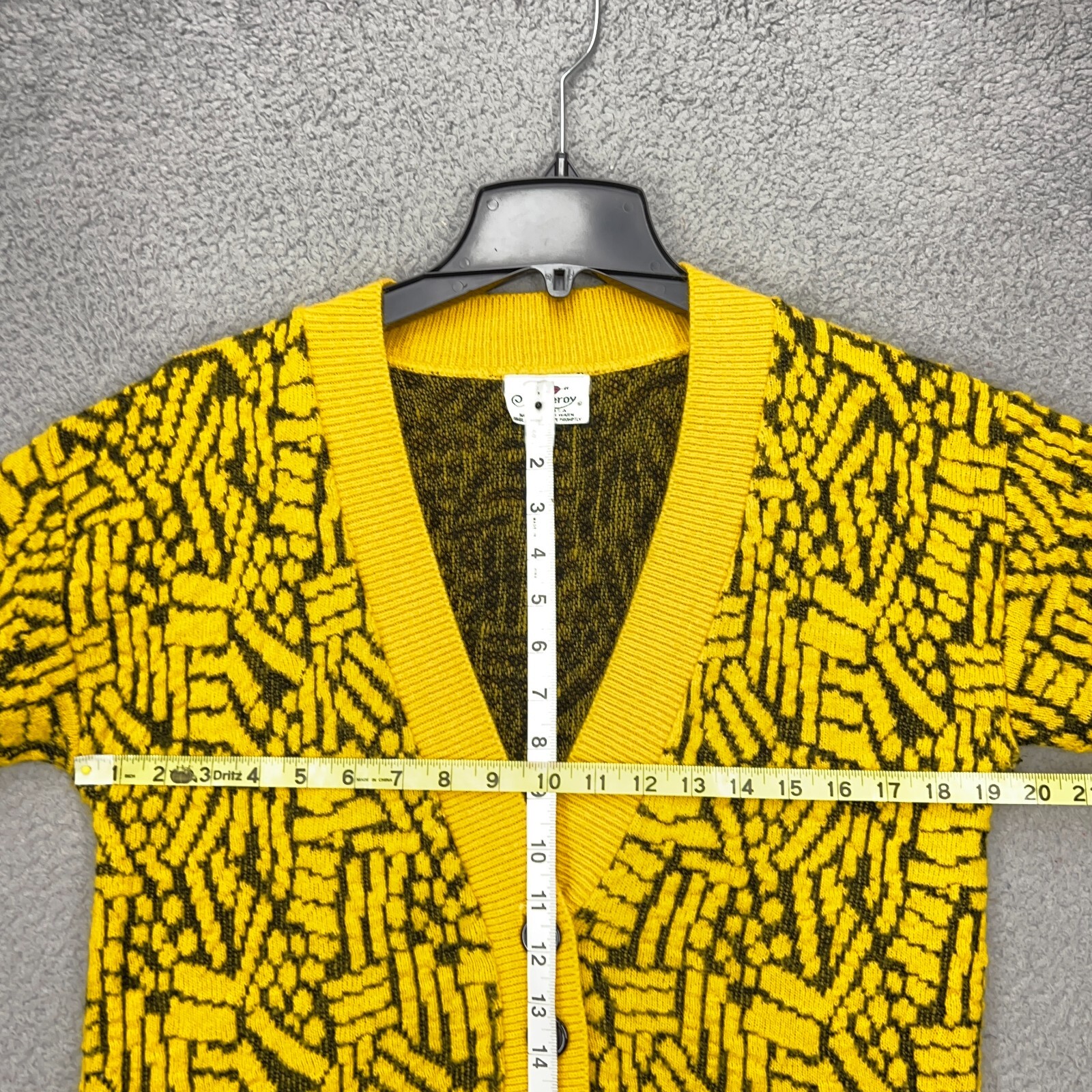 Alberoy Cardigan Sweater Womens Medium Yellow Geometric Vintage Hipster Retro
