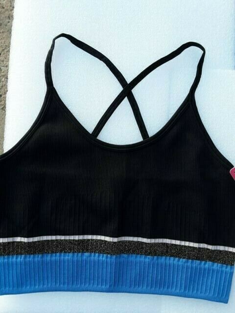 Longline Seamless Bralette Cross Straps Black/ Blue Size S or Med 34-38 Bra