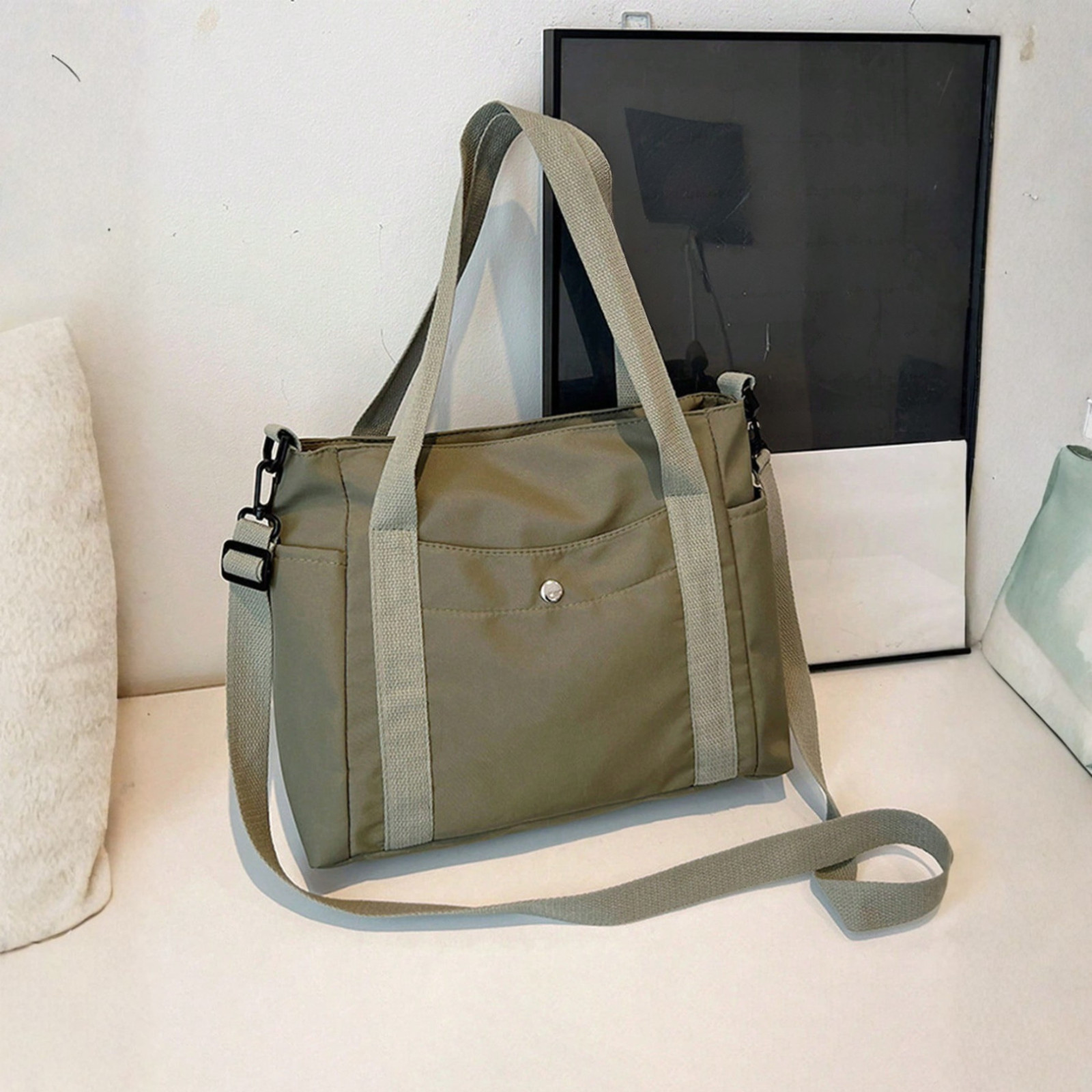 Large Capacity Canvas Tote Bag Multi-Pocket Shoulder Bag Portable Women Handbag