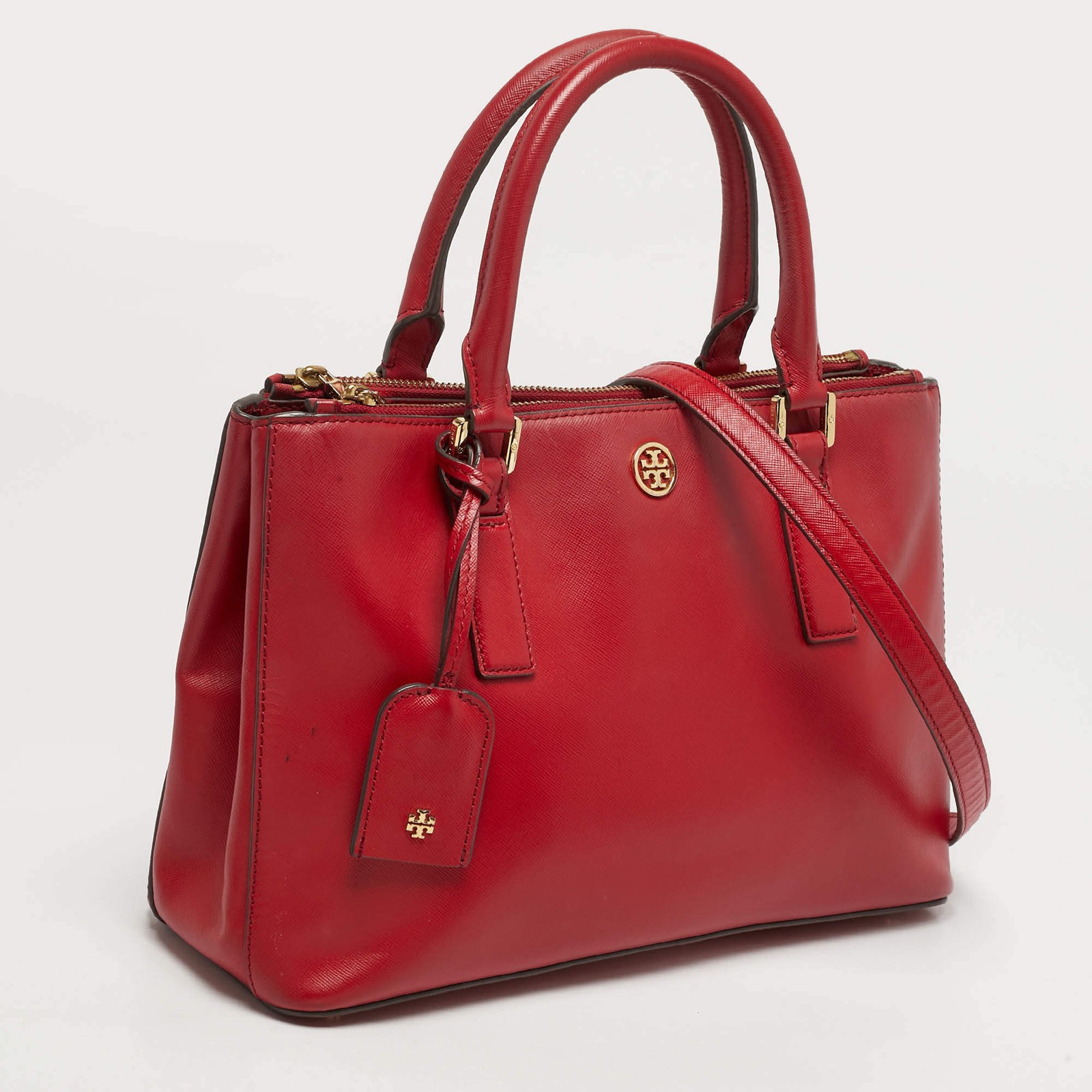 Tory Burch Robinson Double Zip Red Leather Tote