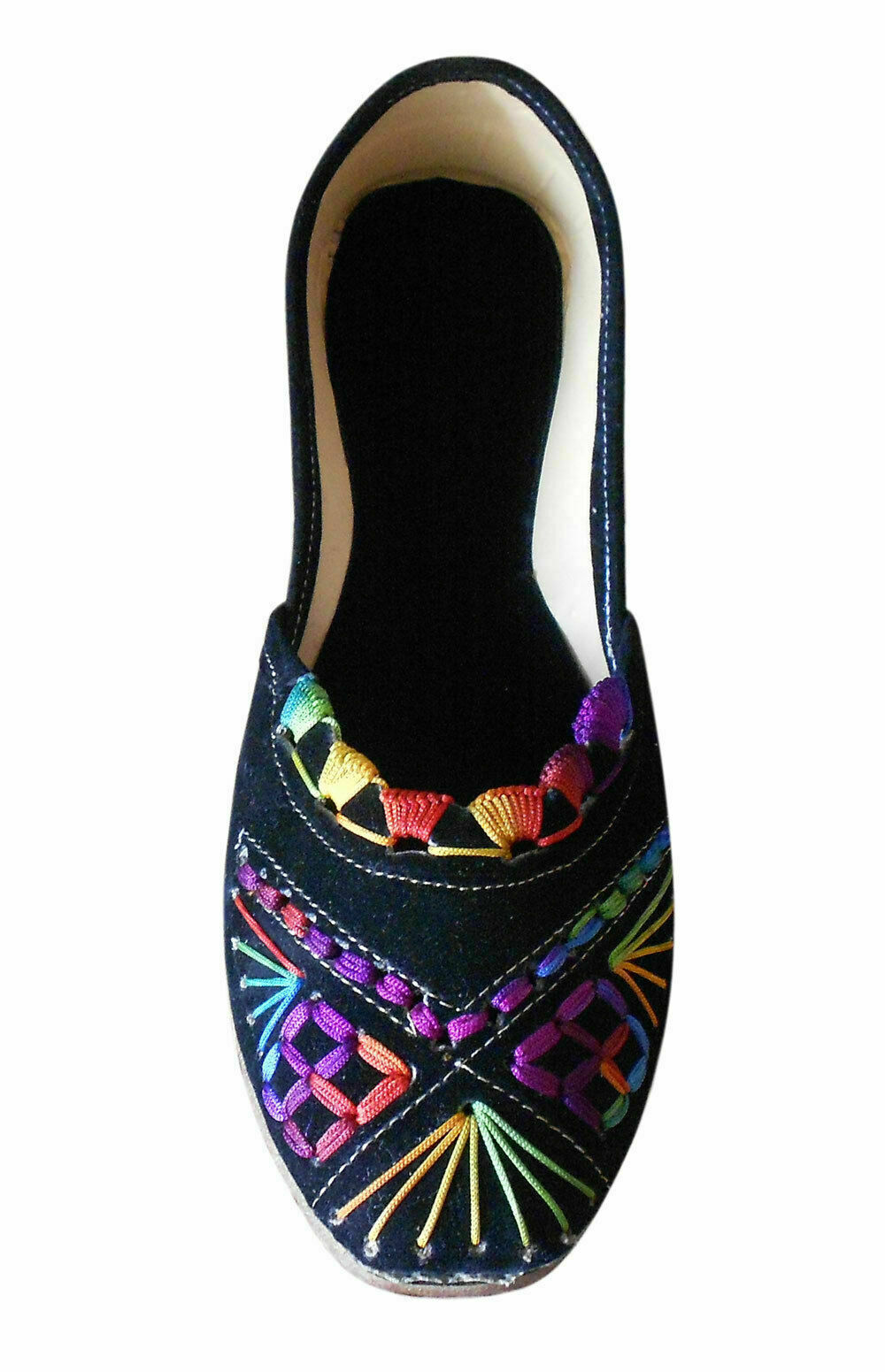 Women Shoes Indian Handmade Jutties Wedding Punjabi Black Mojaries Flats US 6-12