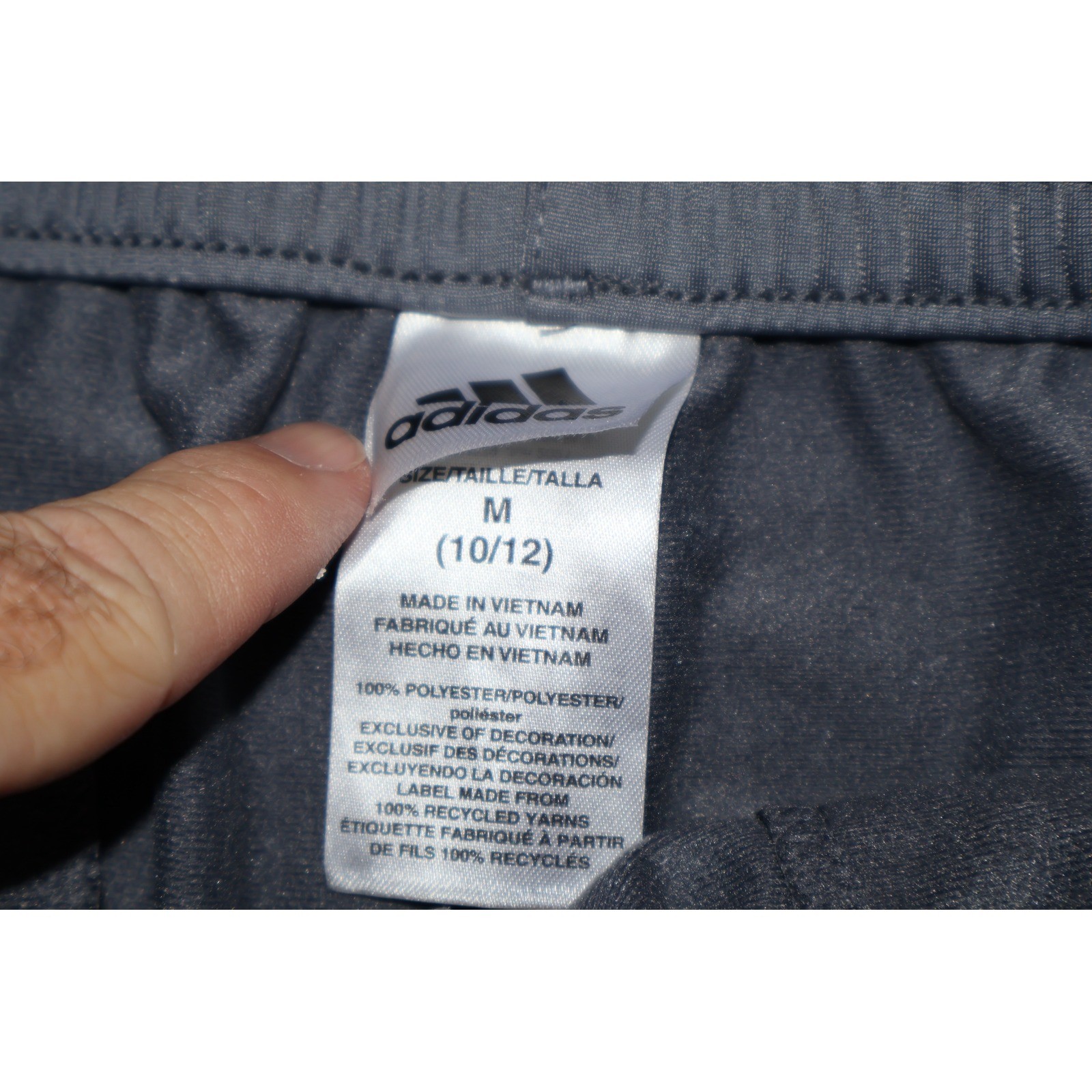 Adidas Gym Pants Boys Medium (10/12) Dark Grey 3-Stripe Joggers NEW TAGS