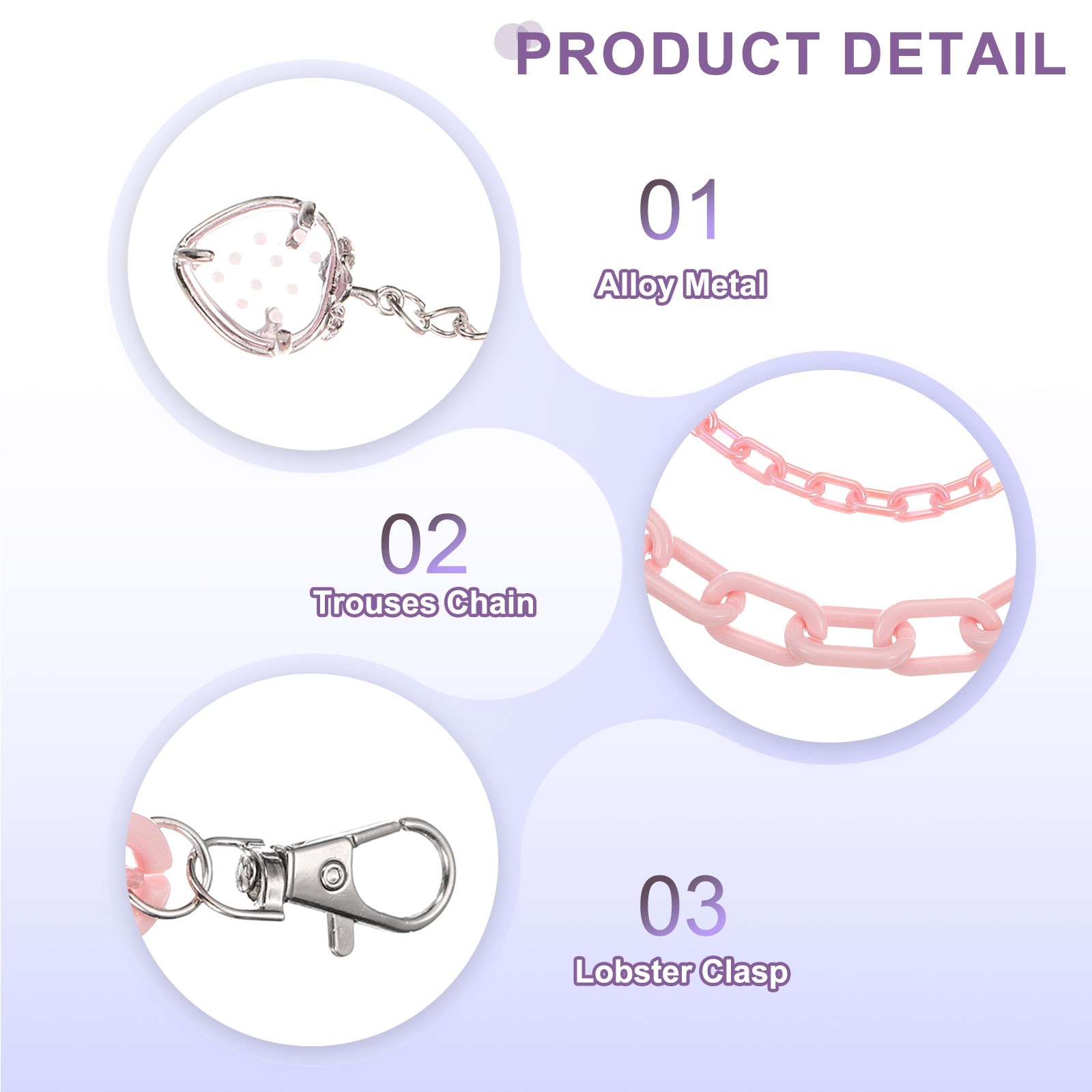 Strawberry Punk Pants Chain with Lobster Clasps for Hip Hop Pink