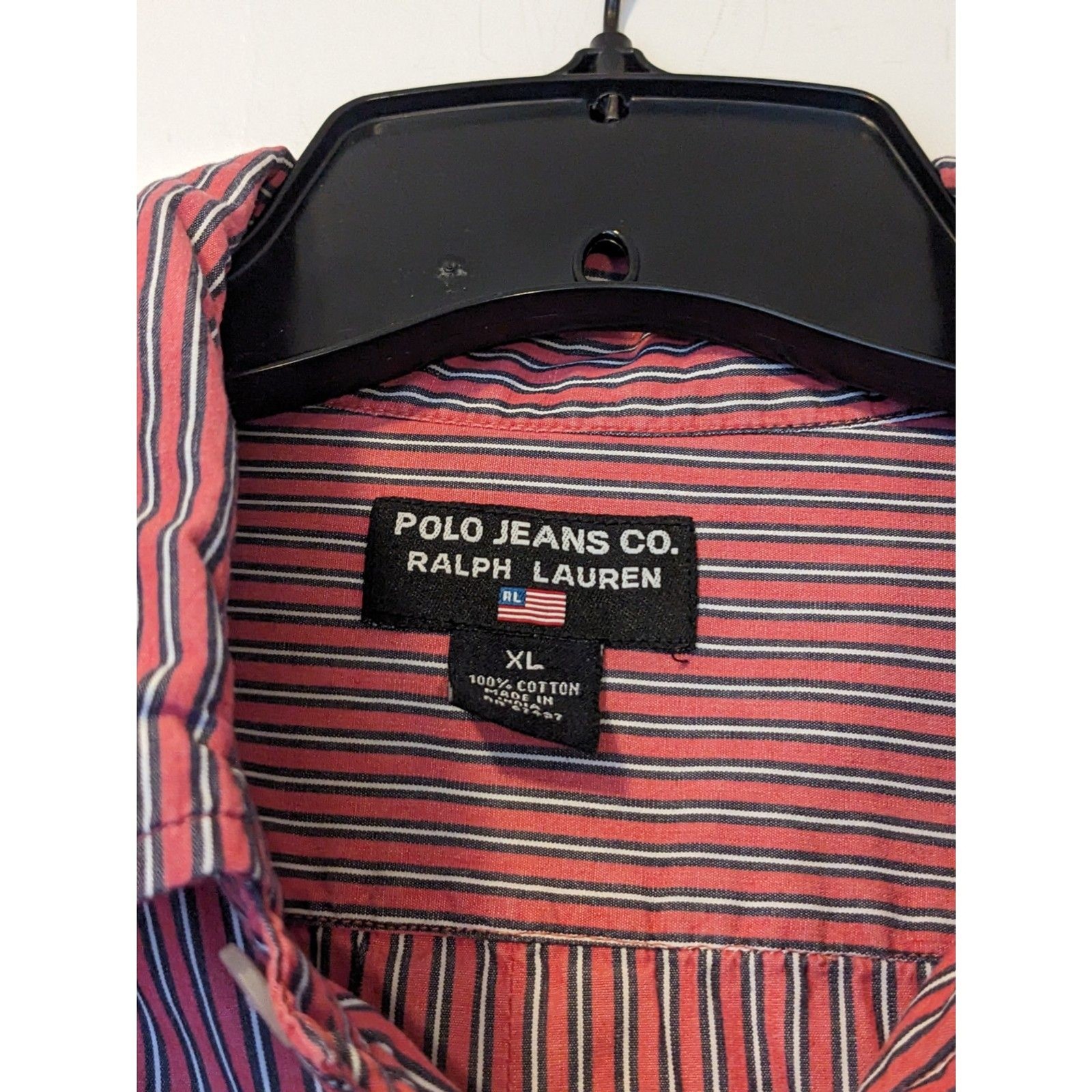 Polo Jeans Co Ralph Lauren Striped Button Up Shirt XL Flag USA Americana Cotton