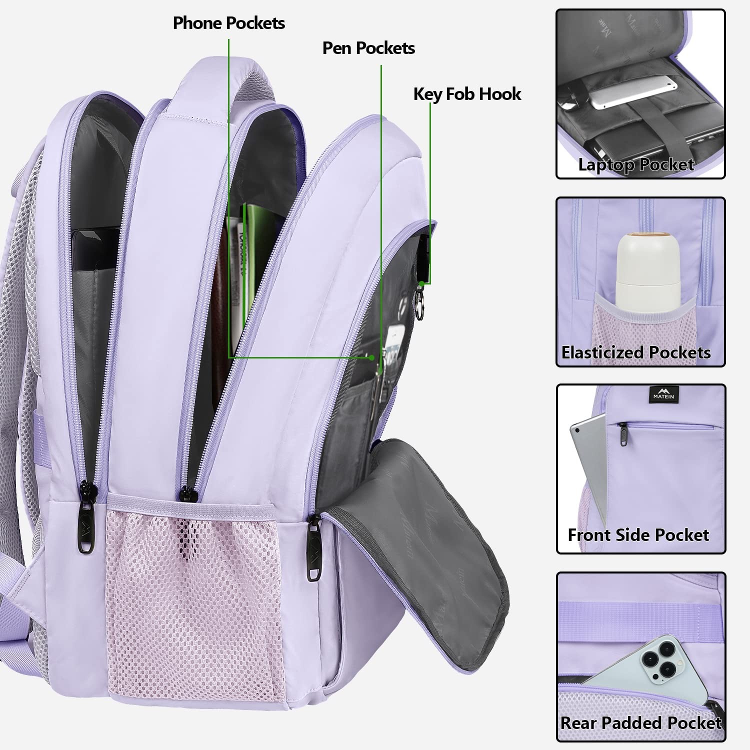 MATEIN Purple Cute Laptop Backpack for Girls, 15.6 Inch College School Bag | Wat