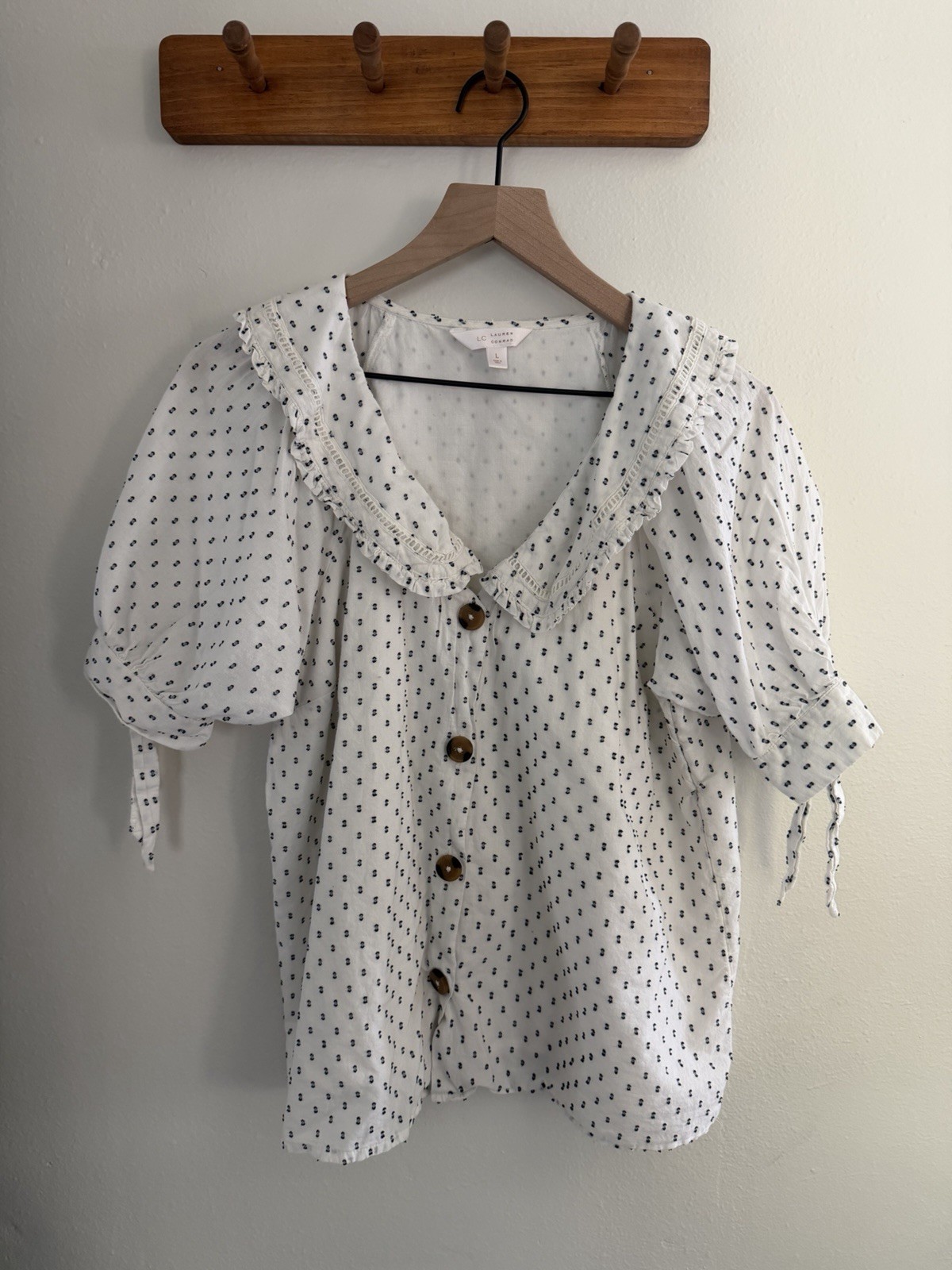 Lauren Conrad Cotton Cottage Peasant White Shirt Peter Pan Collar Schoolgirl L